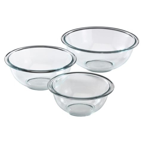 State College - Pyrex 3-Piece Glass Mixing Bowl Set, with 3 Red Lids image in Electronics category at pixy.org