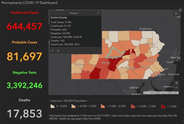 Centre County Adds 133 COVID-19 Cases Over 2 Days; Pennsylvania Reports 12,844