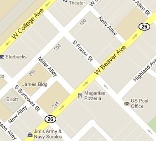 State College - 100 block, South Fraser Street