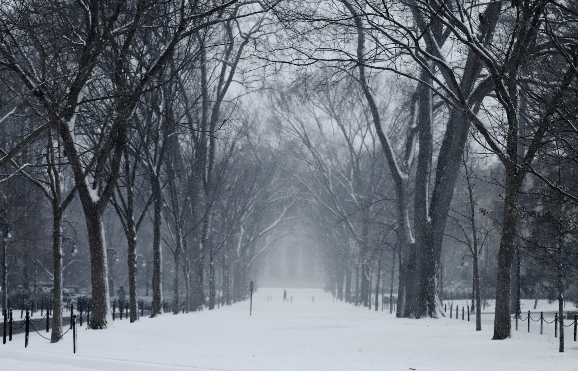 Snow falls on Penn State's Pattee Mall on Sunday, Jan. 31, 2021.