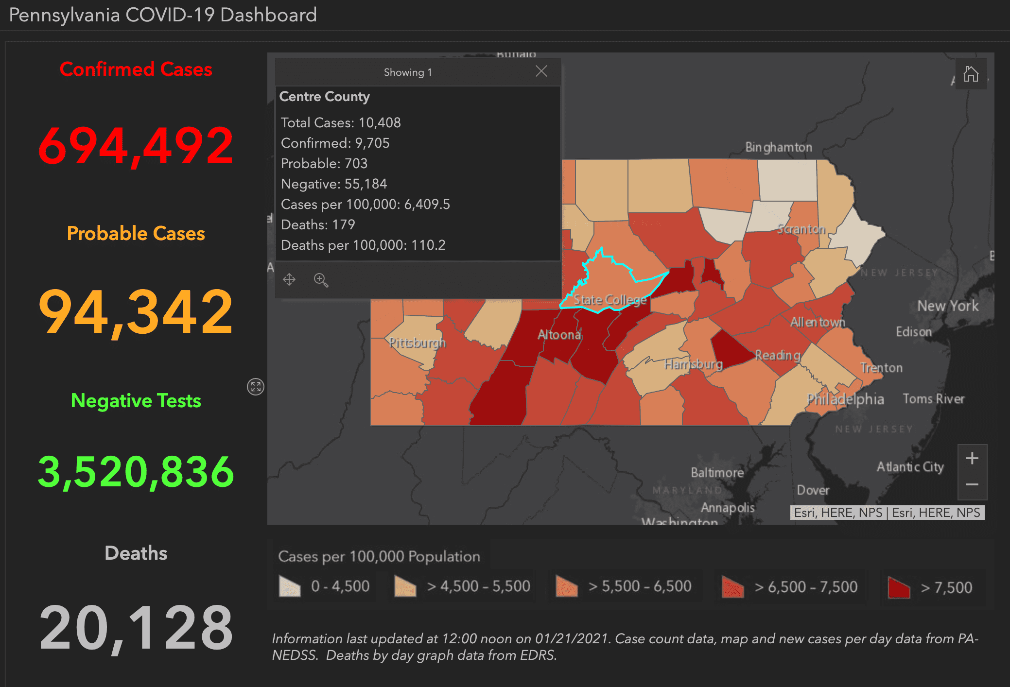 State College - COVID-19 dashboard 1-21-21