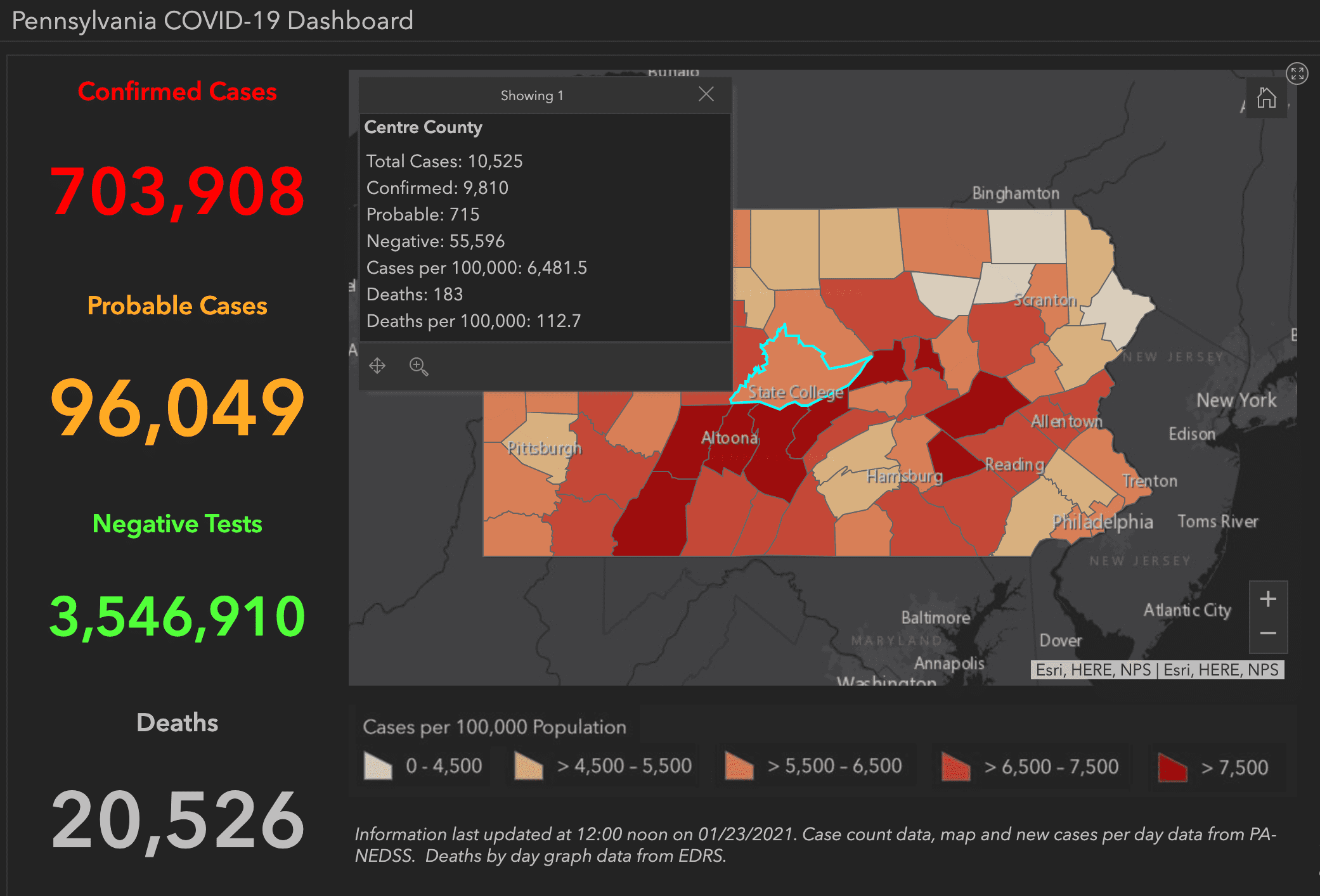 State College - COVID-19 dashboard 1-23-21
