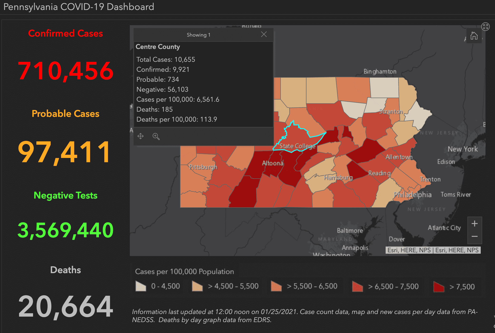 State College - COVID-19 dashboard 1-25-21