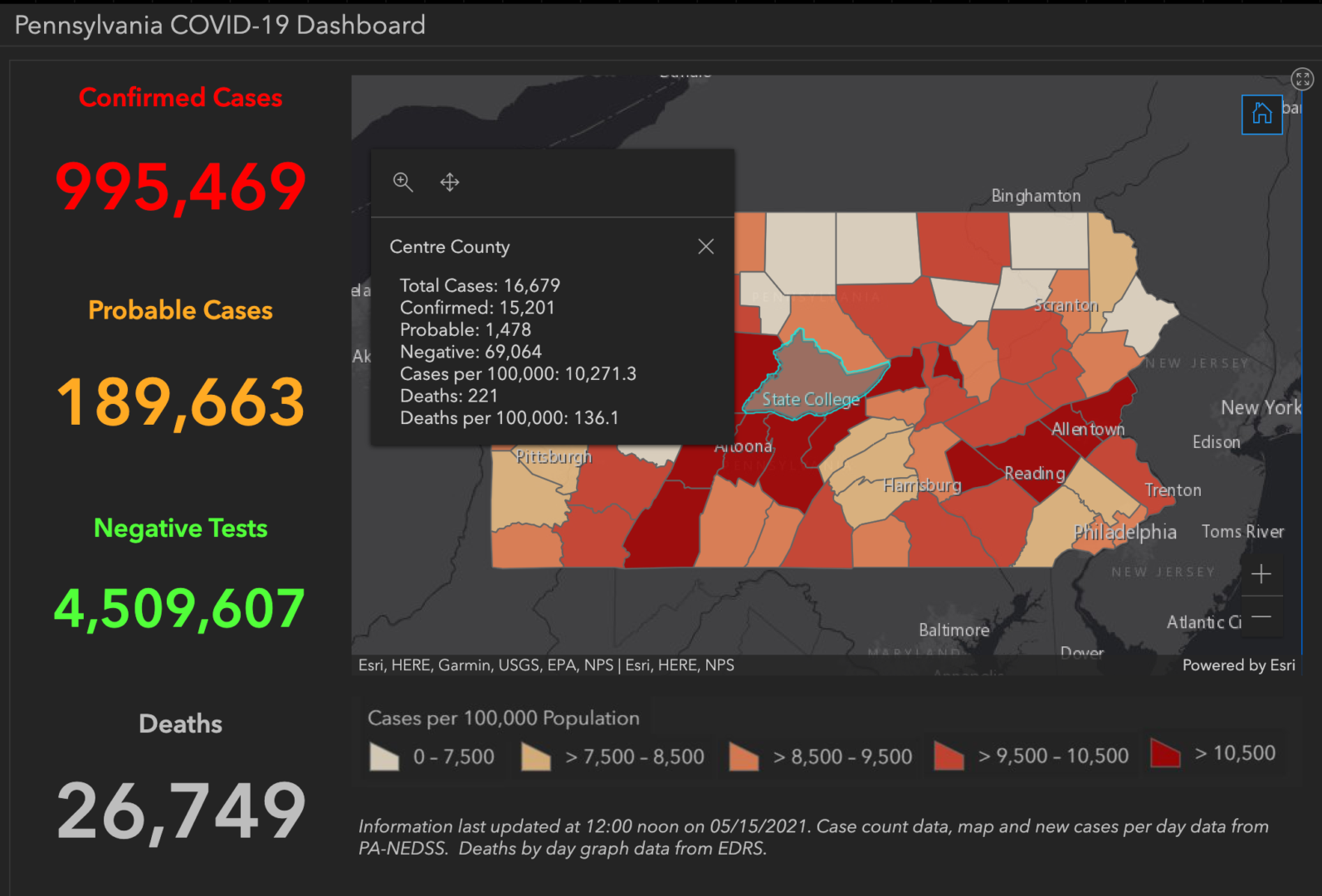 State College - covid-19 dashboard 5-15-21
