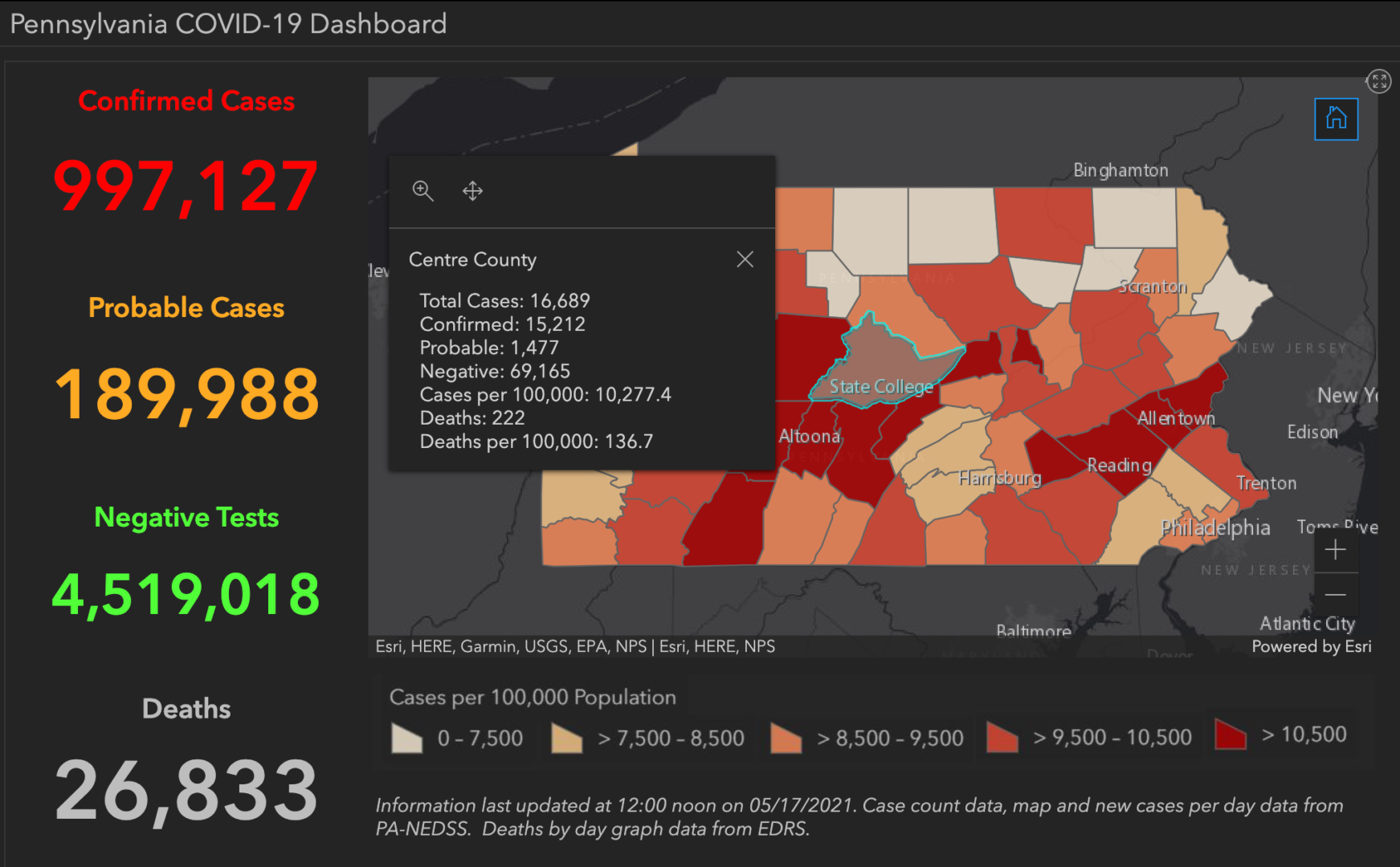 State College - covid-19 dashboard 5-17-21