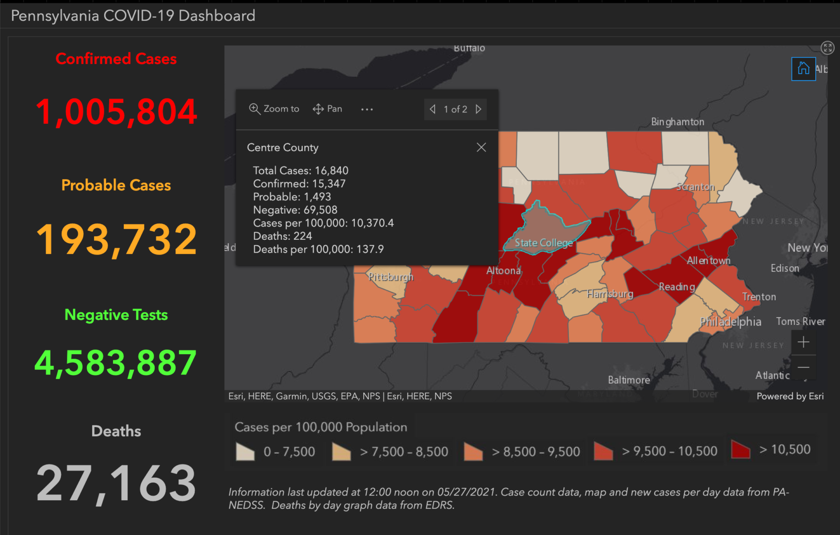 State College - covid-19 dashboard 5-27-21