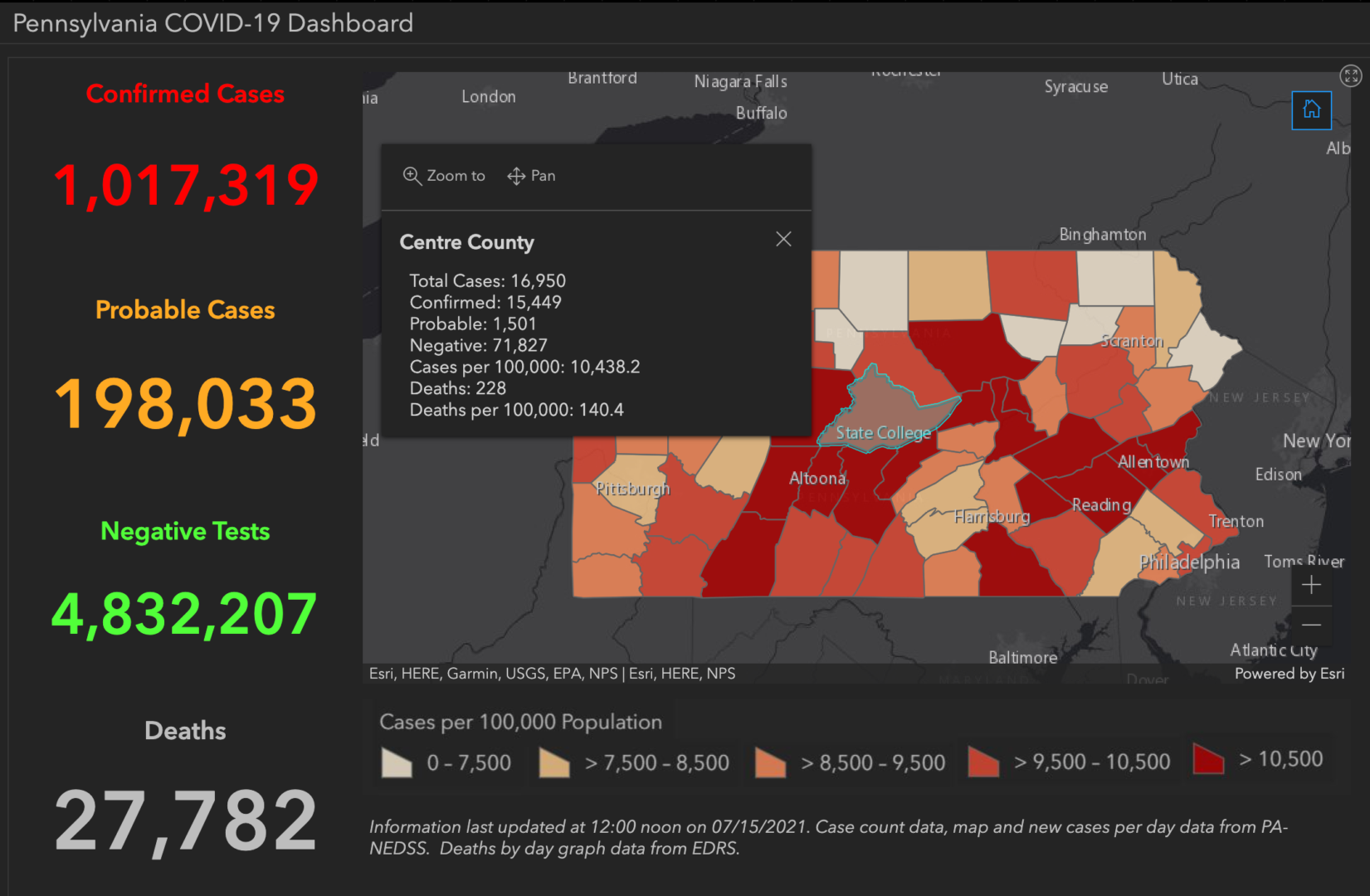 State College - covid-19 dashboard 7-15-21