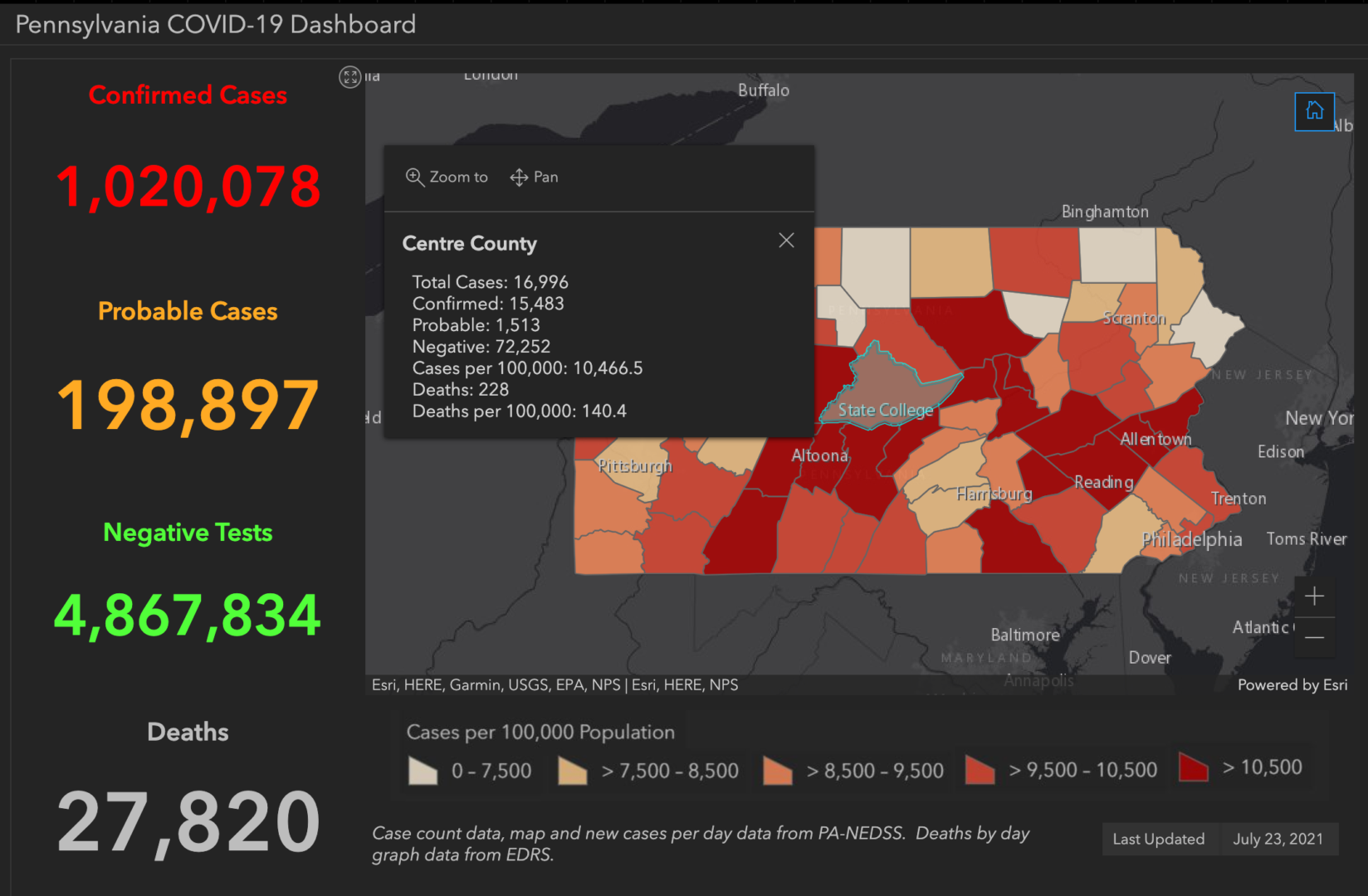 State College - covid-19 dashboard 7-23-21
