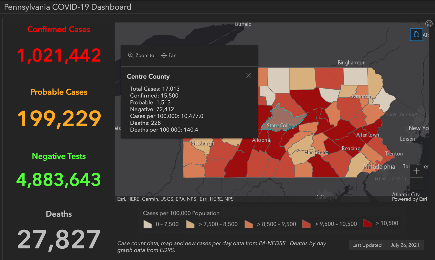 State College - Covid-19 dashboard 7-26-21