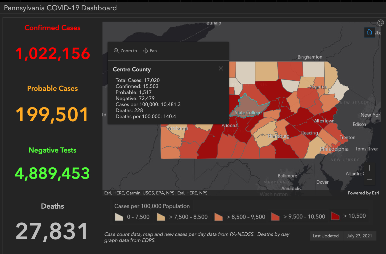 State College - covid-19 dashboard 7-27-21
