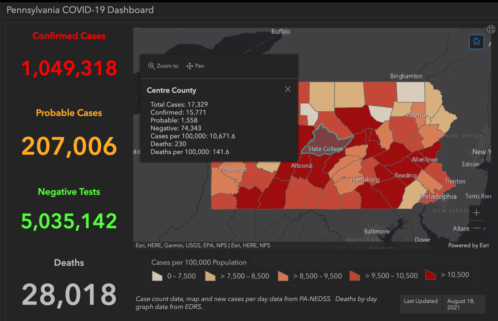 State College - covid-19 dashboard 8-18-21