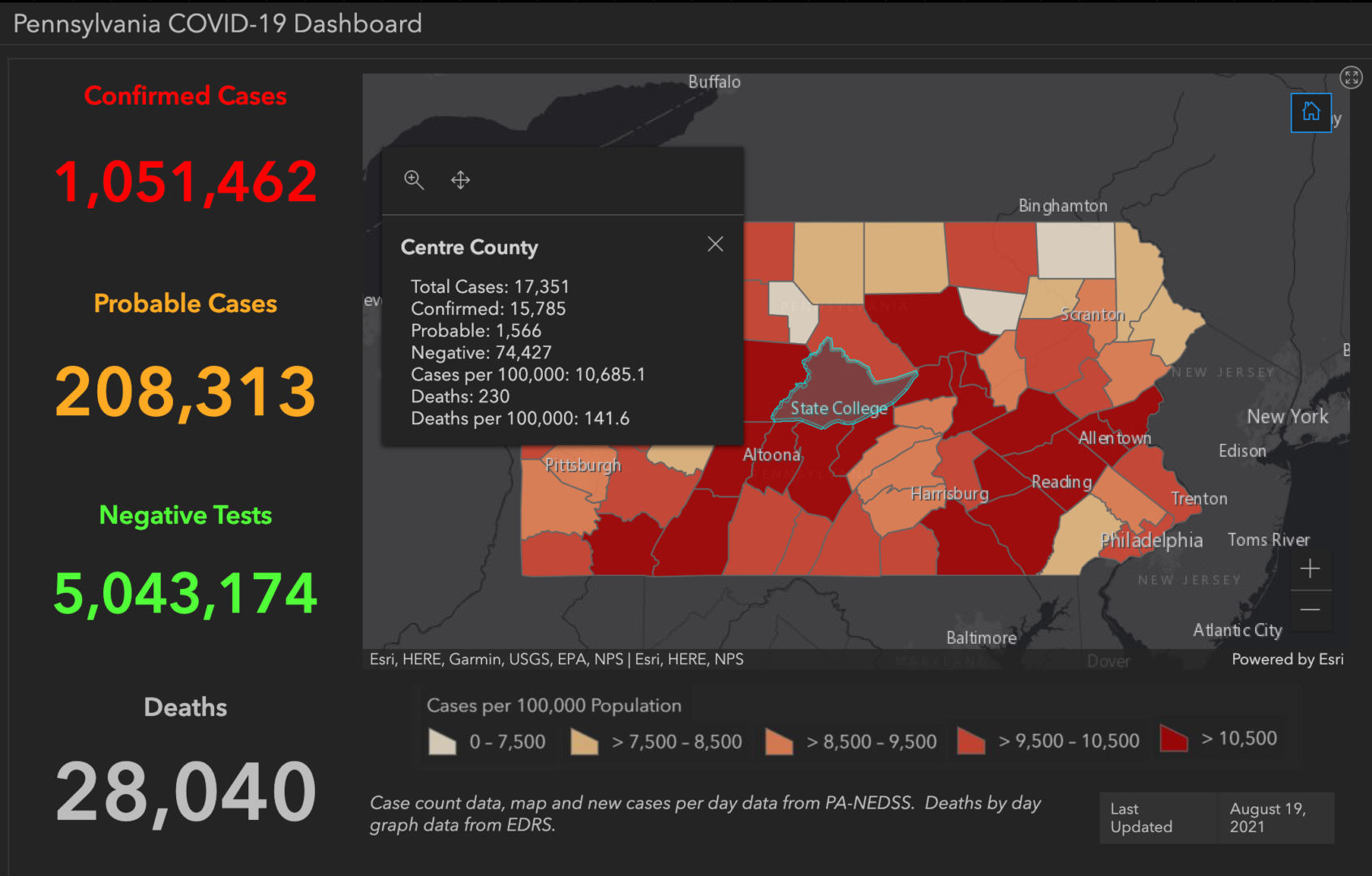 State College - covid-19 dashboard 8-19-21