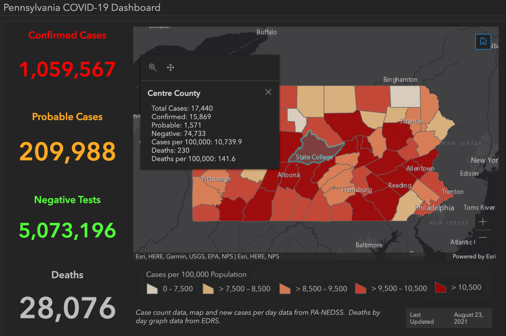 State College - covid-19 dashboard 8-23-21