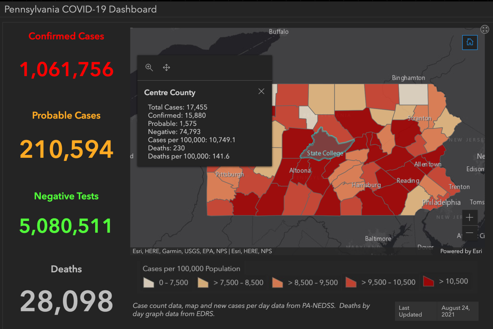 State College - covid-19 dashboard 8-24-21