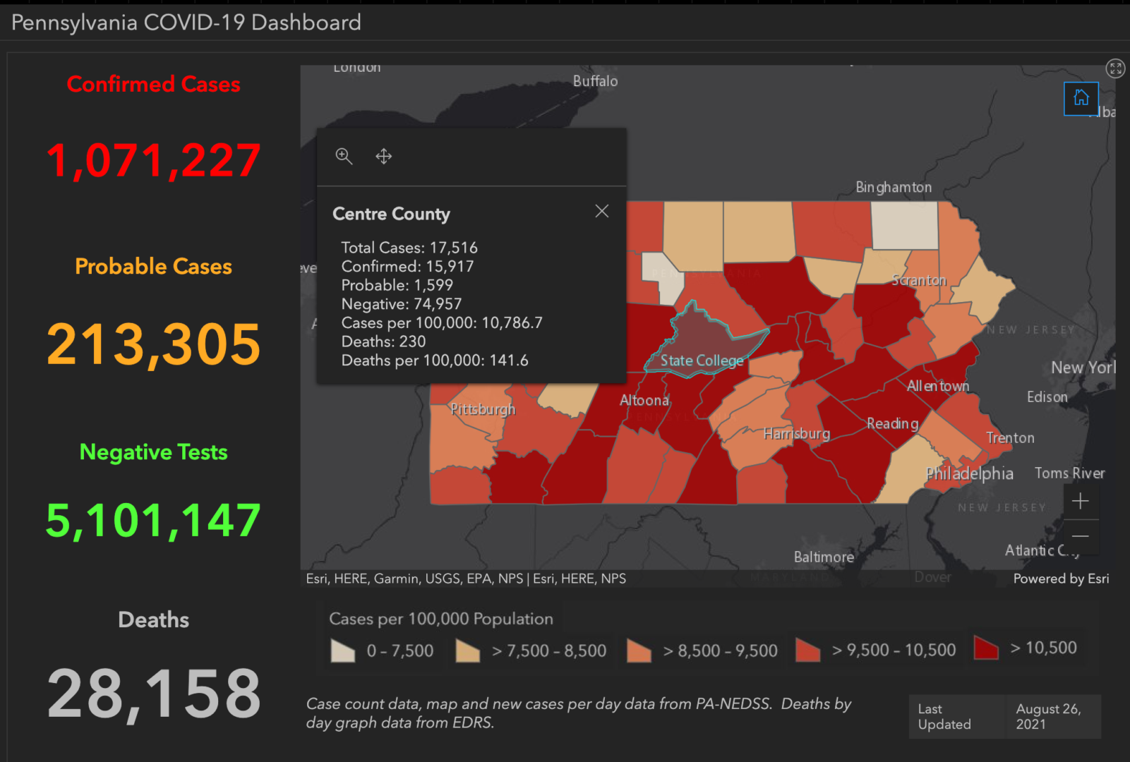 State College - covid-19 dashboard 8-26-21