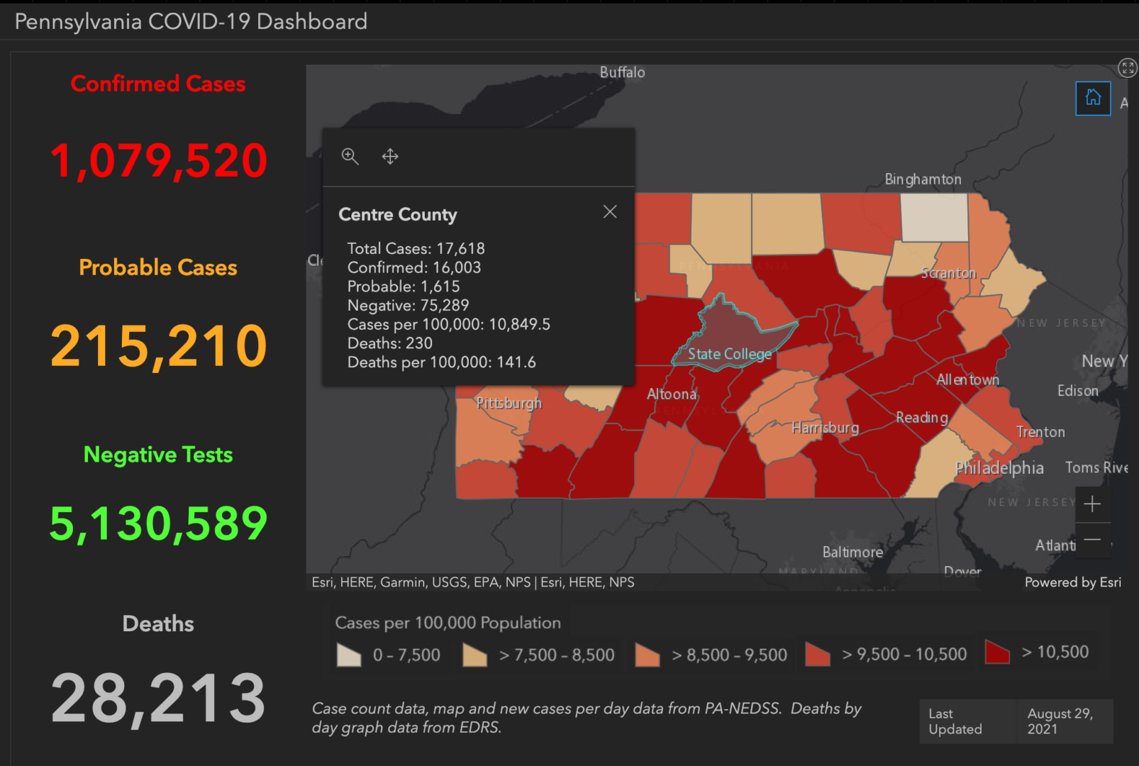 State College - covid-19 dashboard 8-29-21
