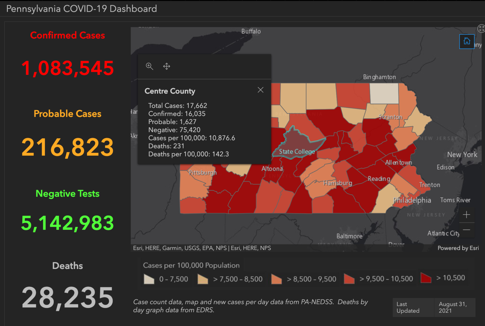 State College - covid-19 dashboard 8-31-21