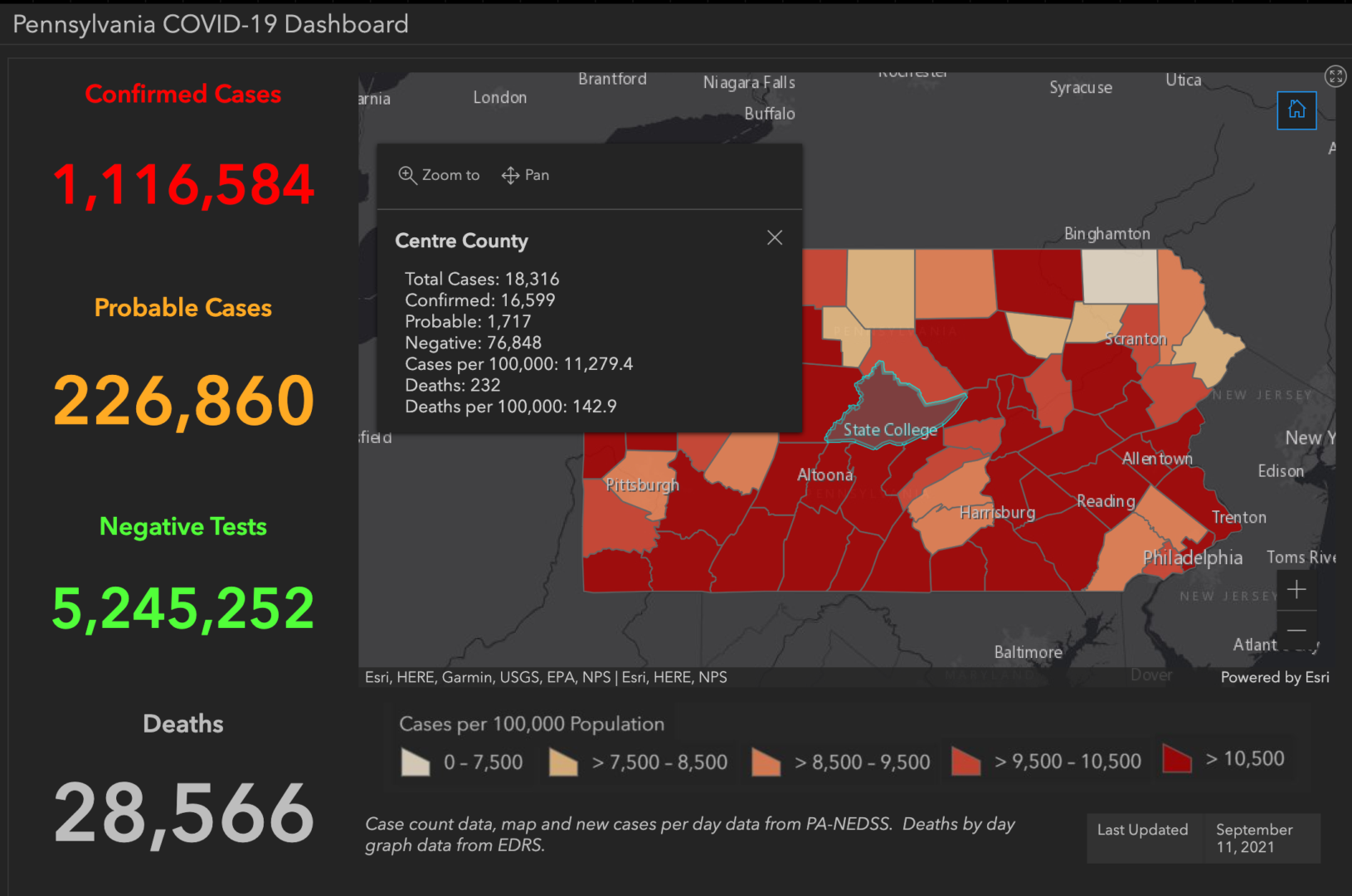 State College - covid-19 dashbaord 9-11-21