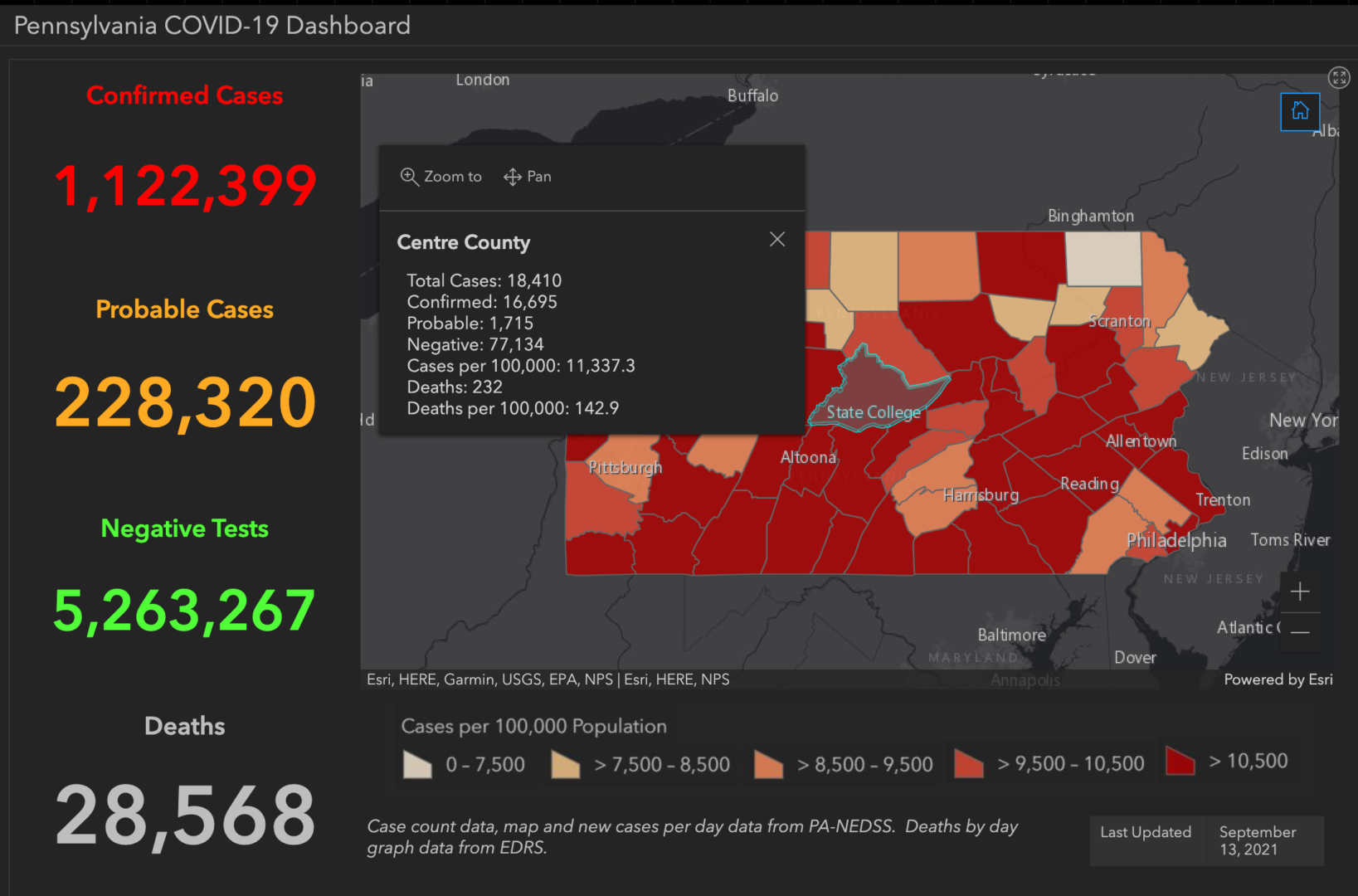 State College - covid-19 dashboard 9-13-21