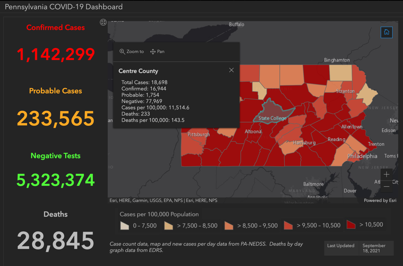 State College - covid-19 dashboard 9-18-21