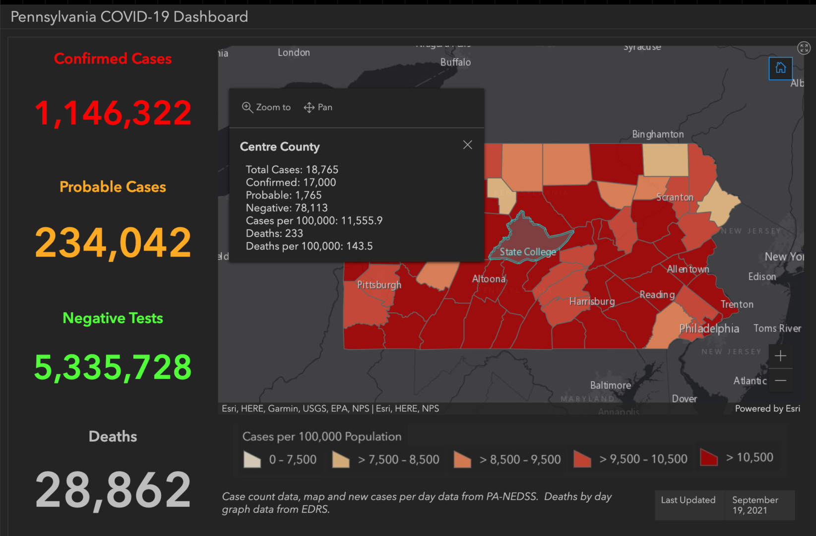 State College - covid-19 dashboard 9-19-21