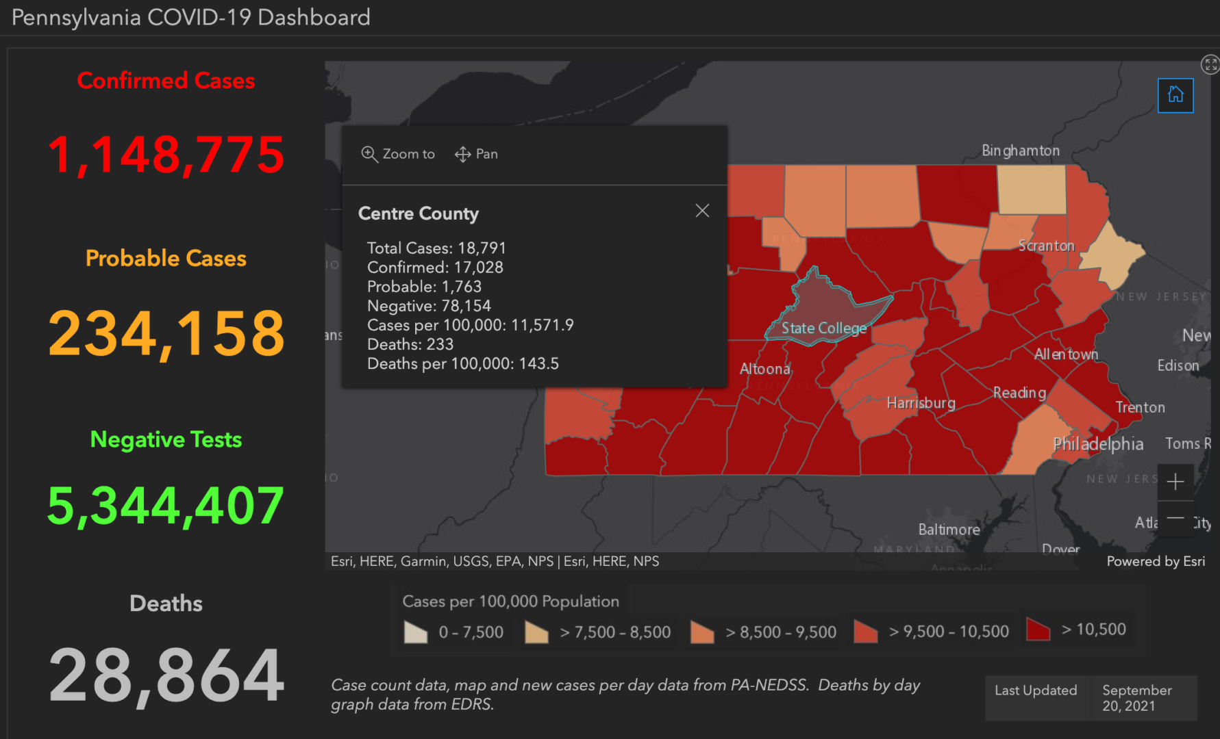 State College - covid-19 dashboard 9-20-21