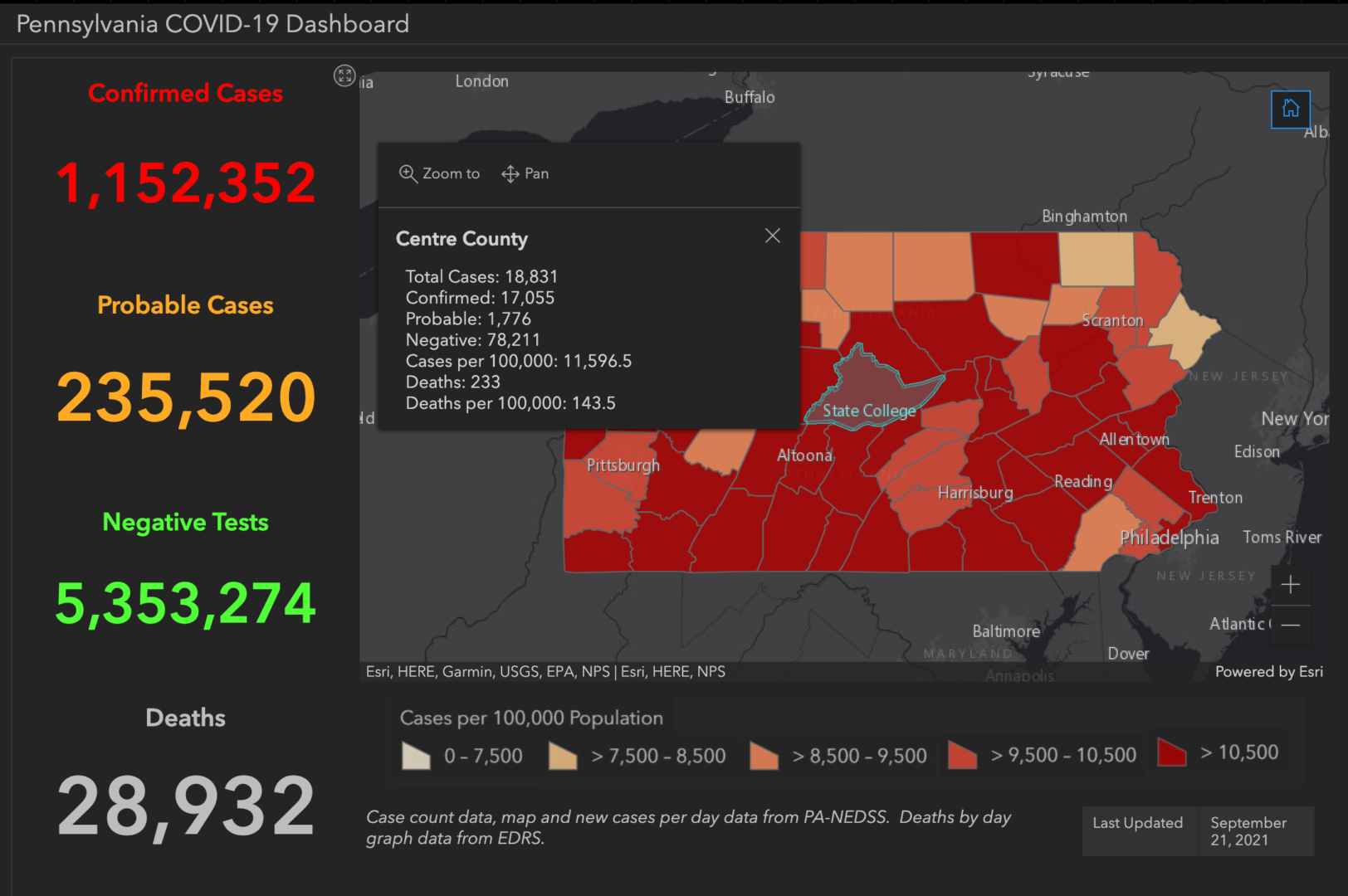 State College - covid-19 dashboard 9-21-21