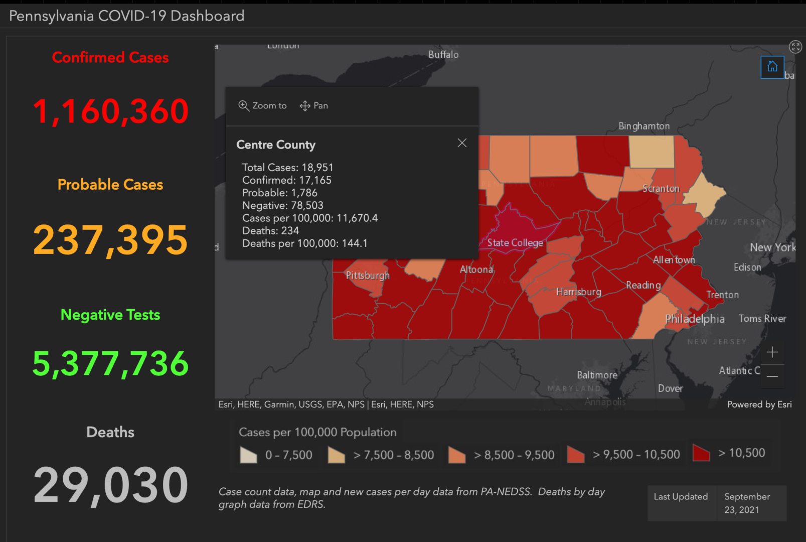 State College - covid-19 dashboard 9-23-21