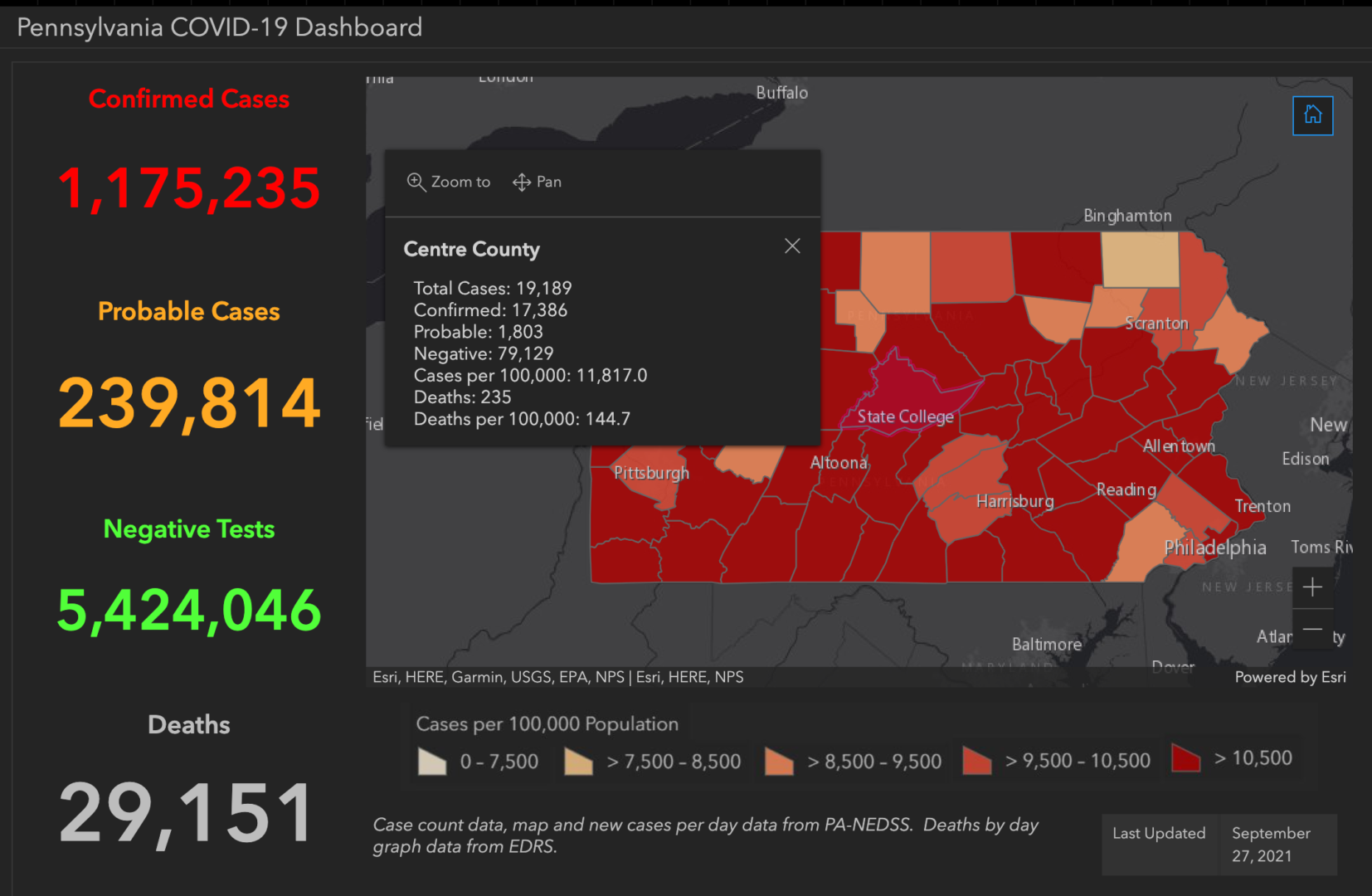 State College - covid-19 dashboard 9-27-21