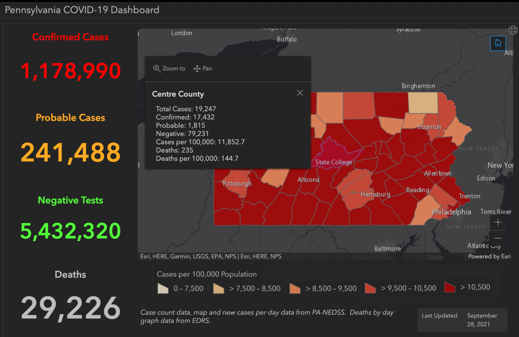 State College - covid-19 dashboard 9-28-21