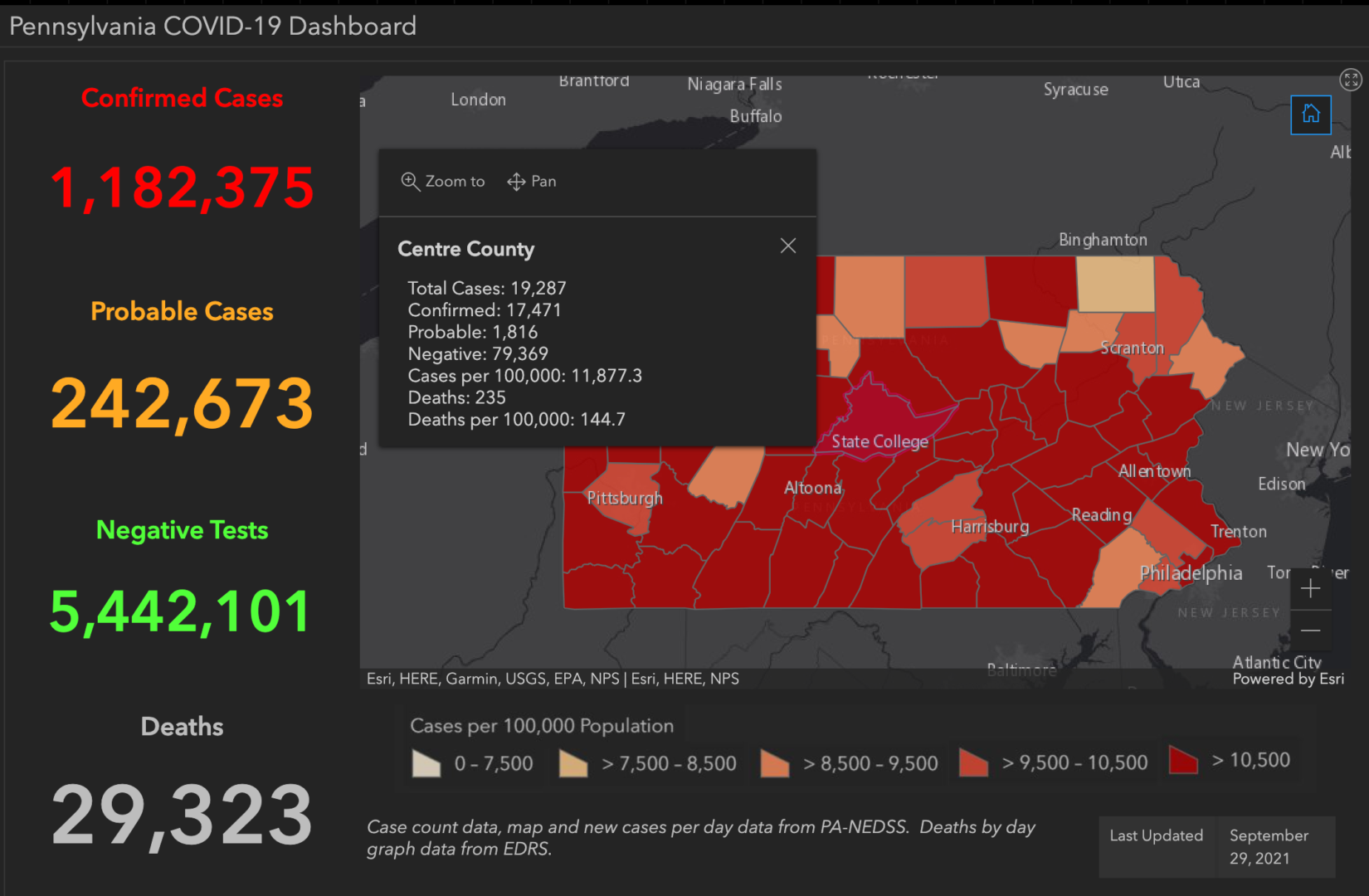 State College - covid-19 dashboard 9-29-21