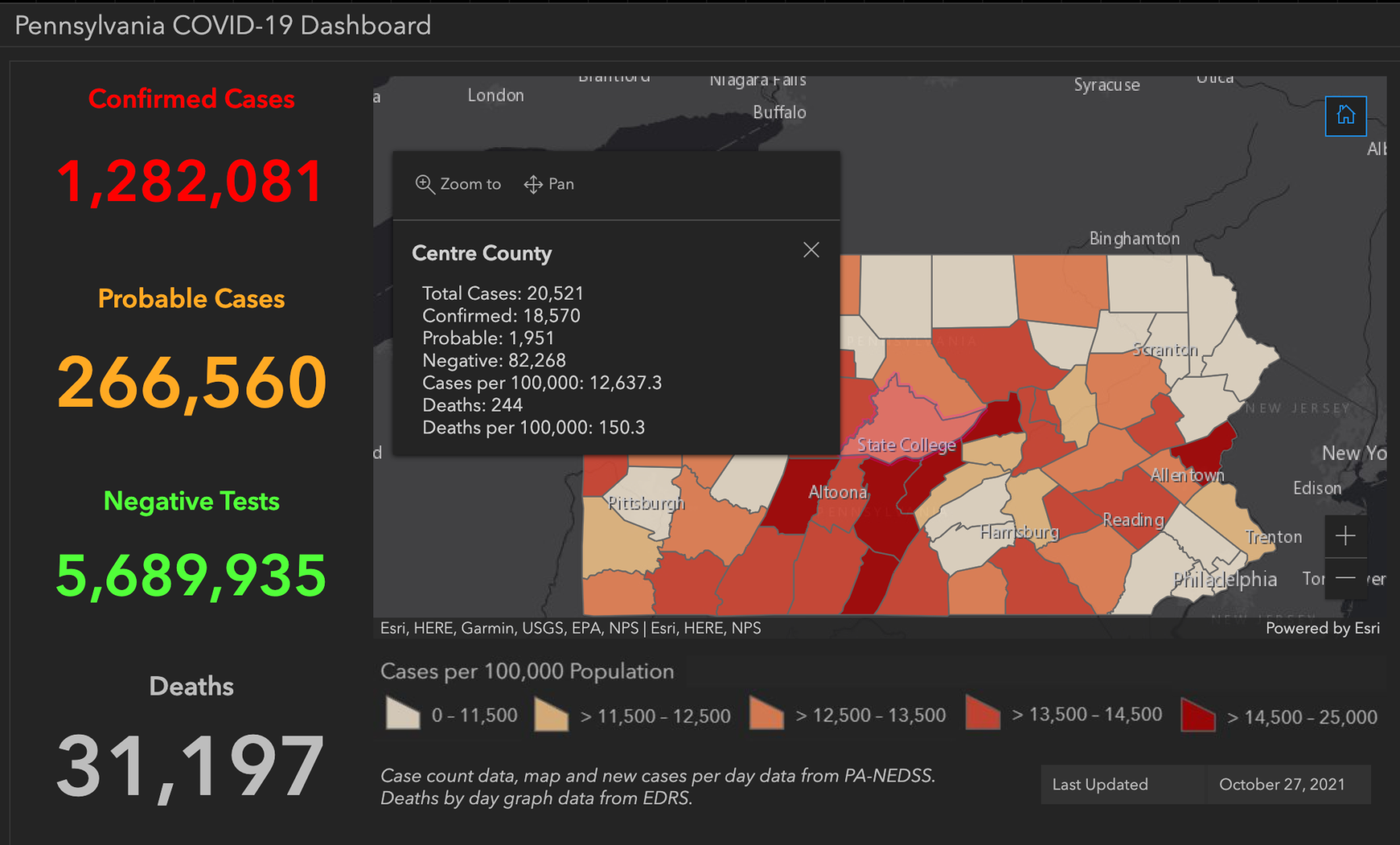 State College - covid-19 dashboard 10-27-21