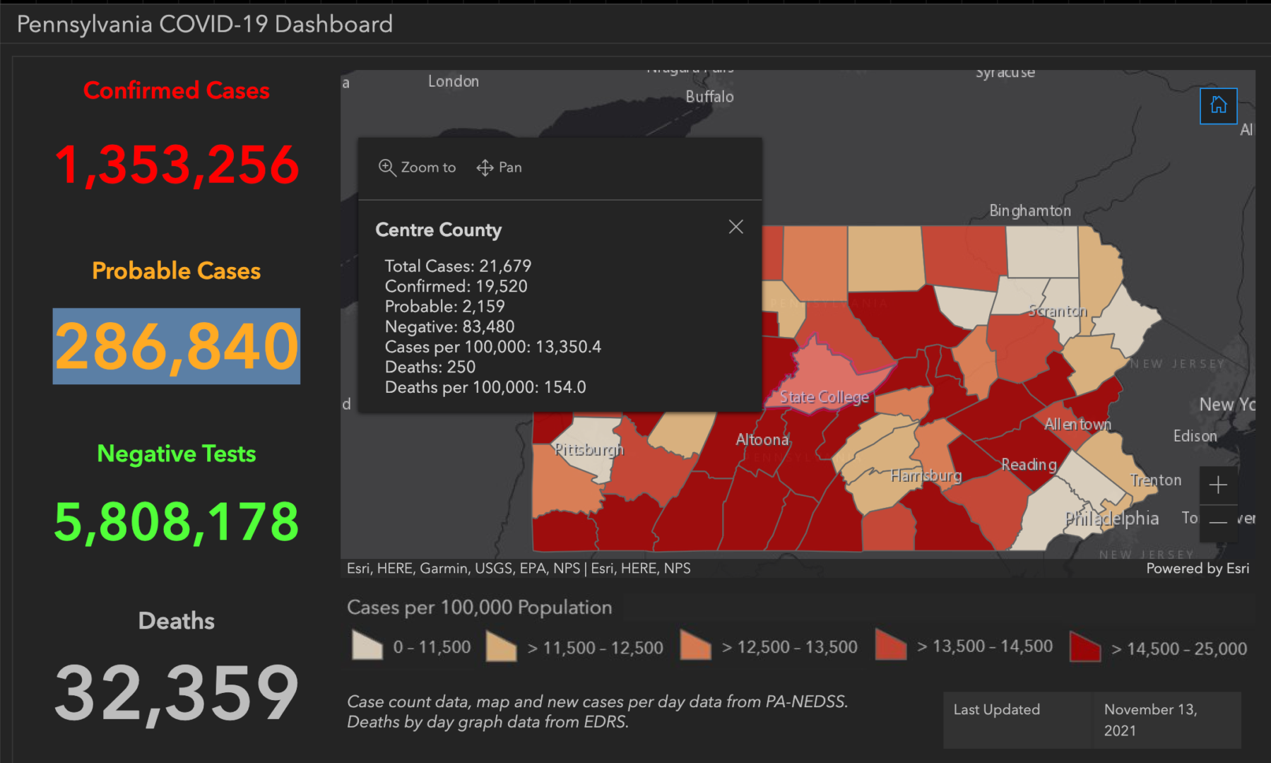 State College - covid-19 dashboard 11-13-21