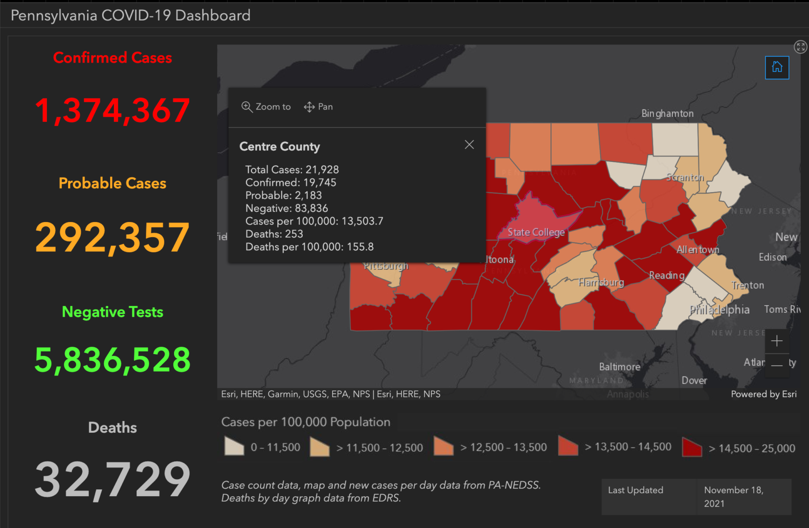 State College - covid-19 dashboard 11-18-21