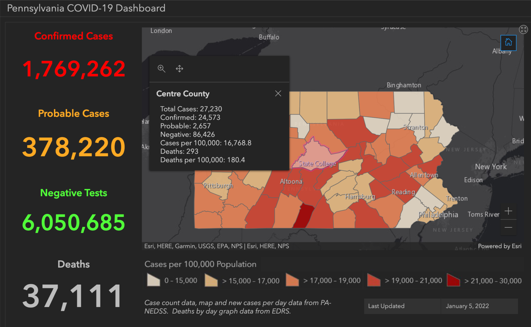 State College - covid-19 dashboard 1-5-22