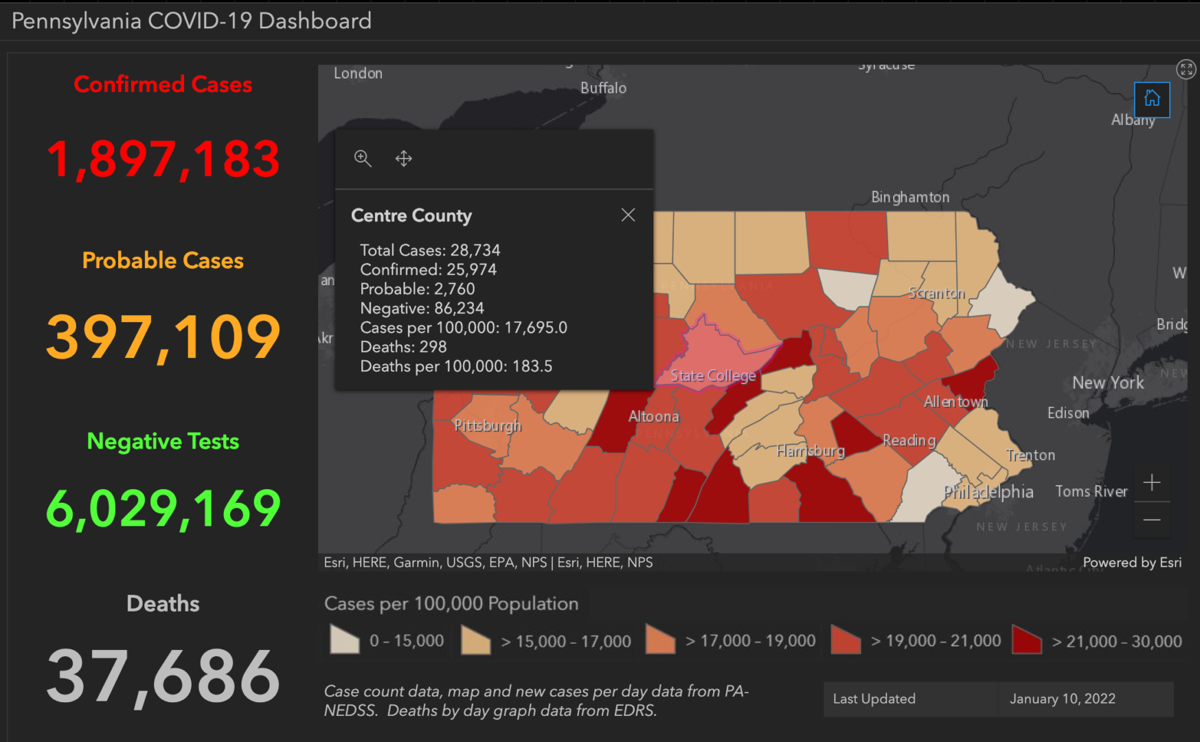 State College - covid-19 dashboard 1-10-22