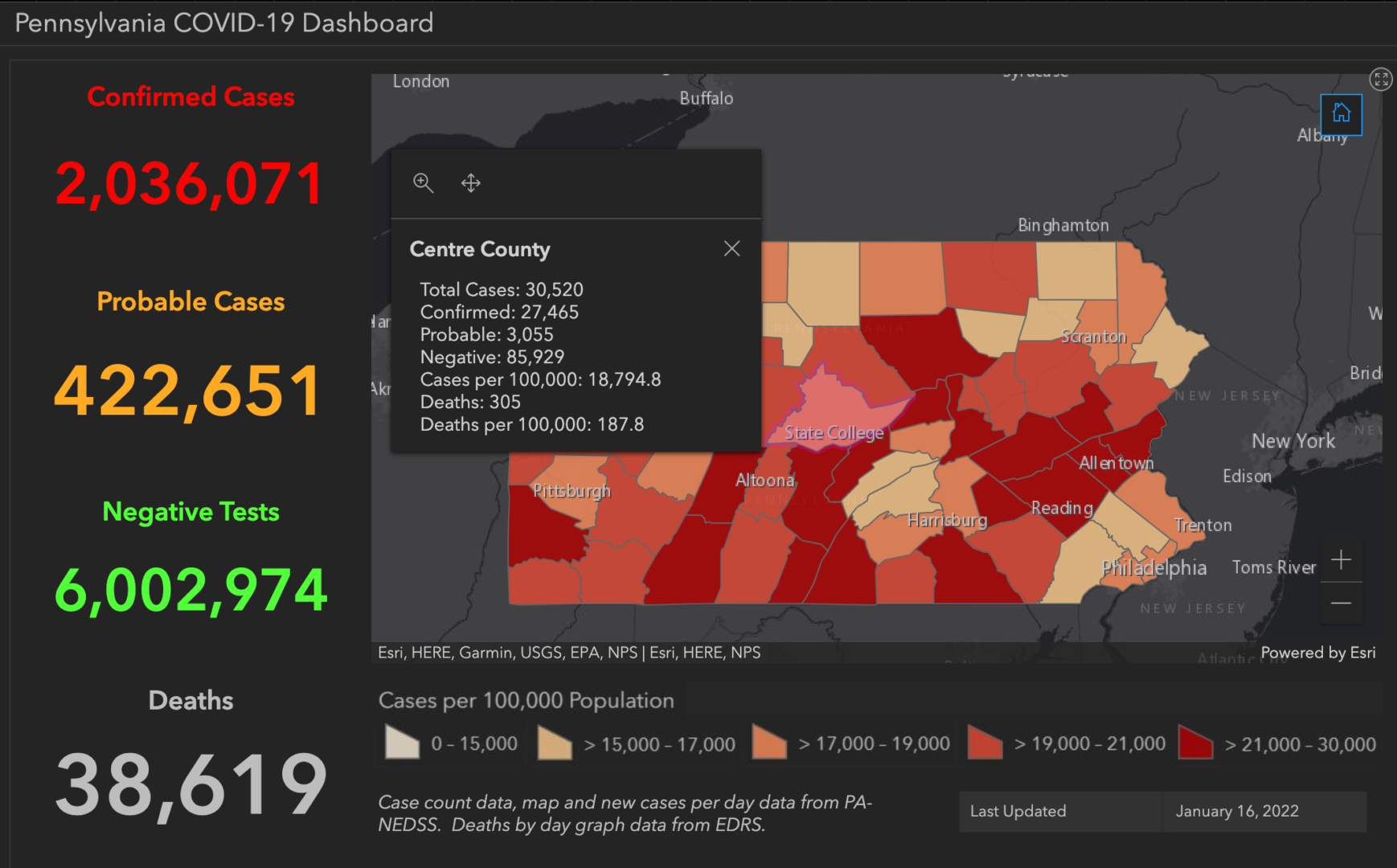 State College - covid-19 dashboard 1-16-22