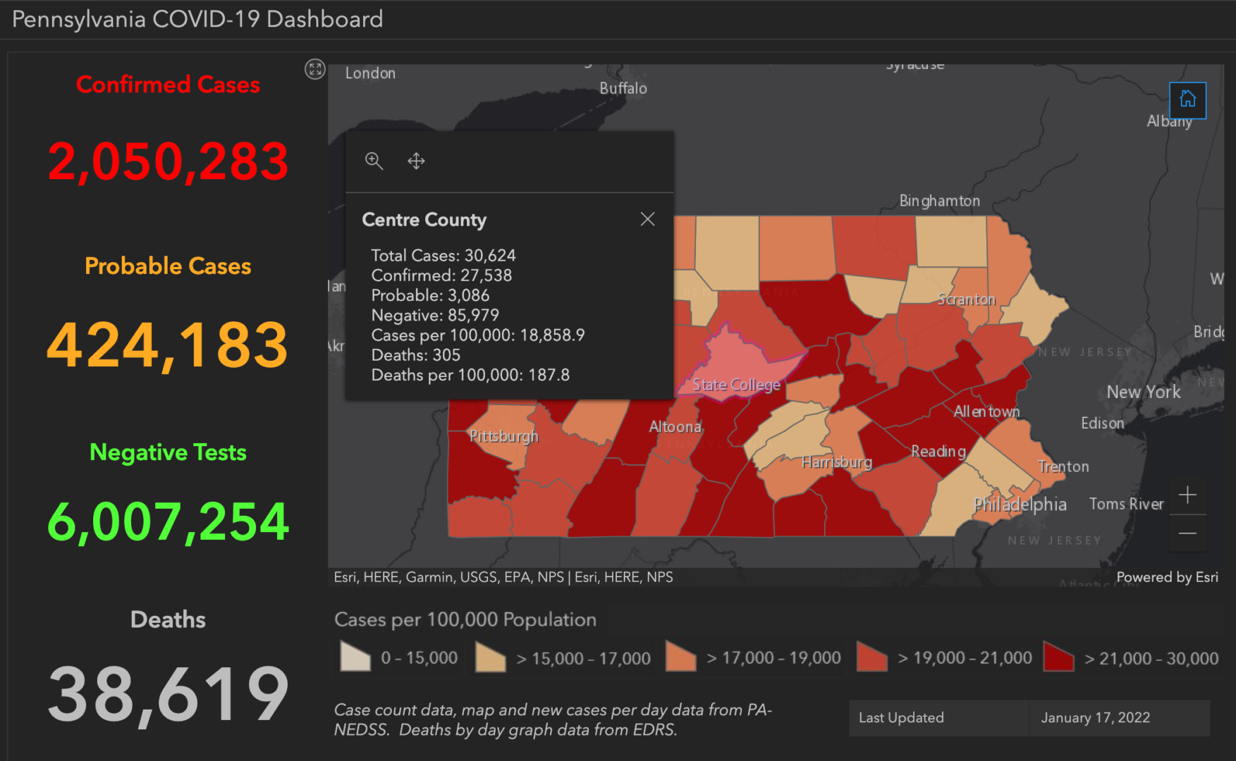 State College - covid-19 dashboard 1-17-22