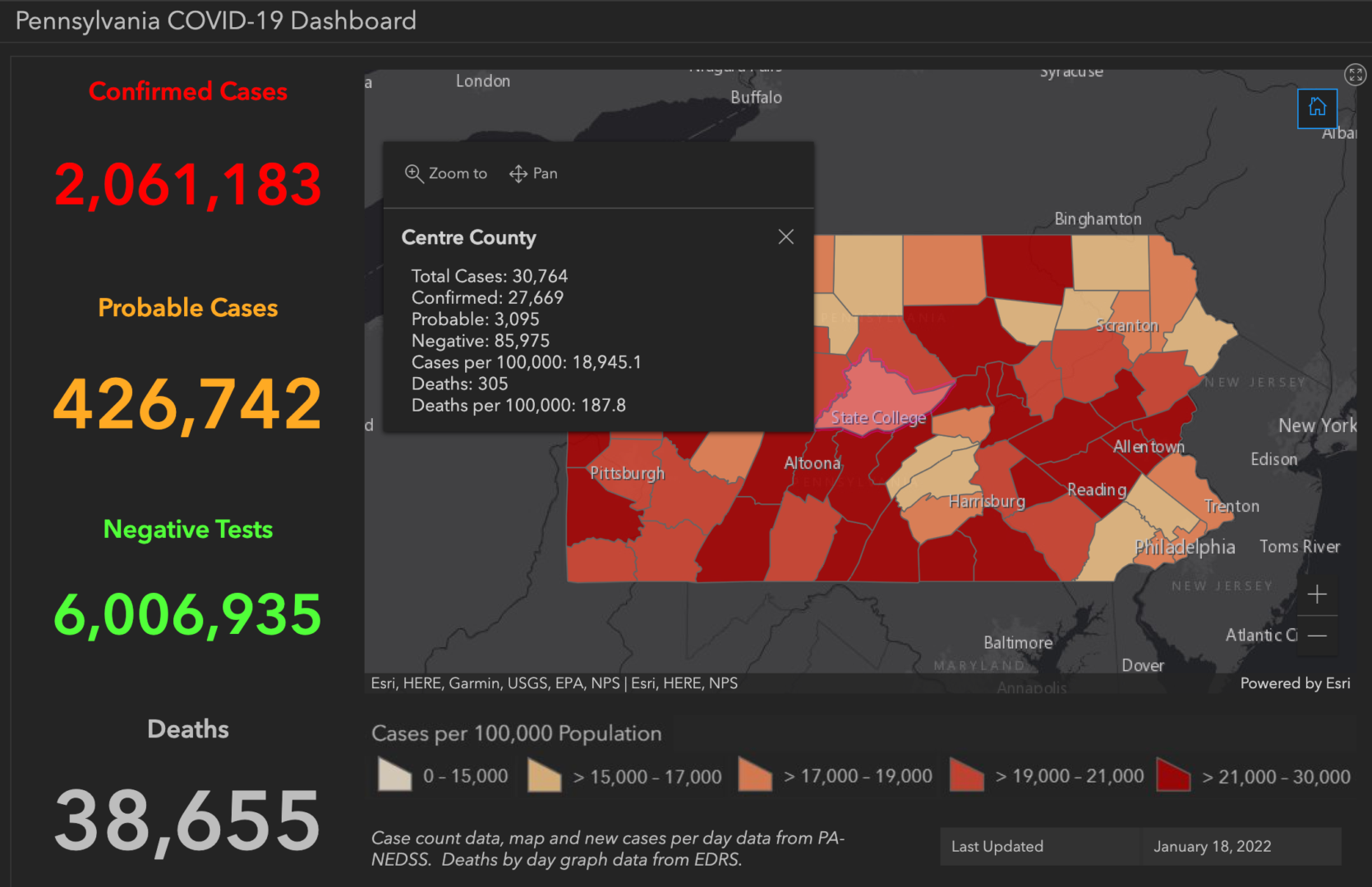 State College - covid-19 dashboard 1-18-22