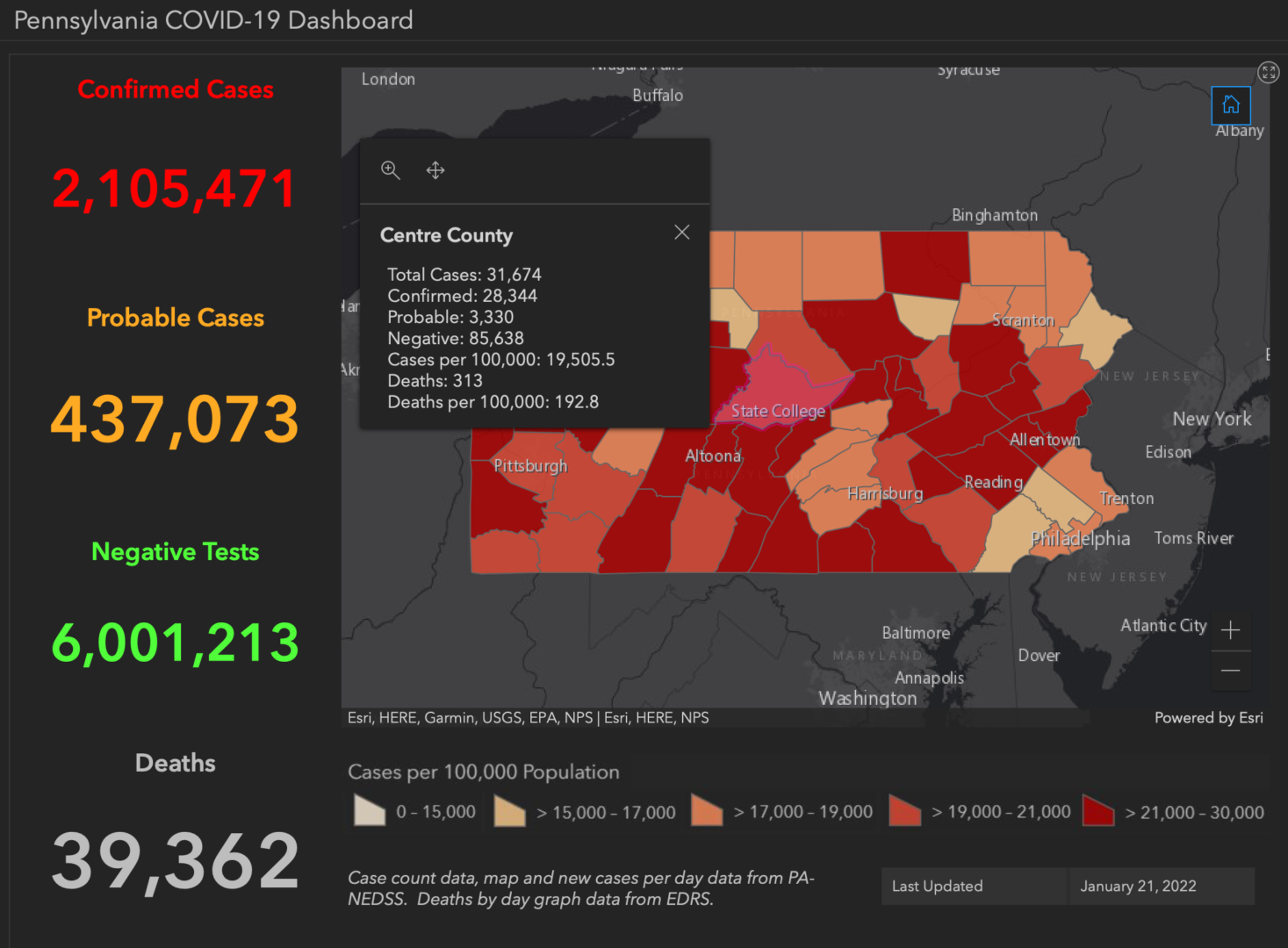 State College - covid-19 dashboard 1-21-22