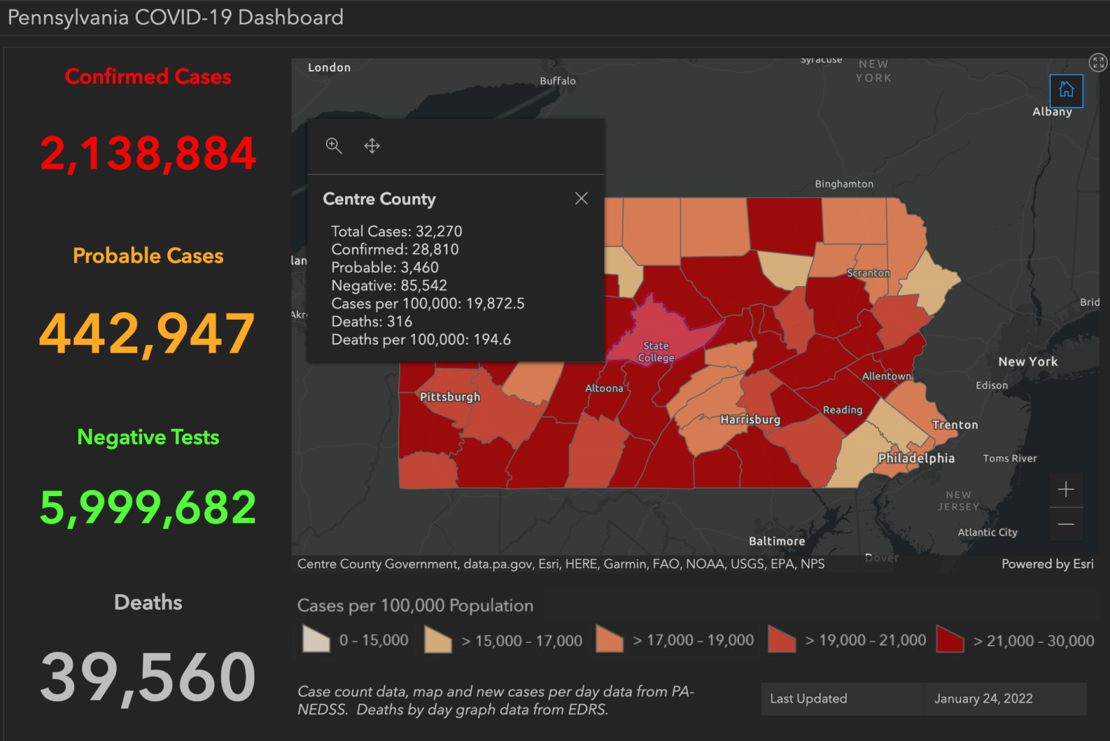 State College - covid-19 dashboard 1-24-22