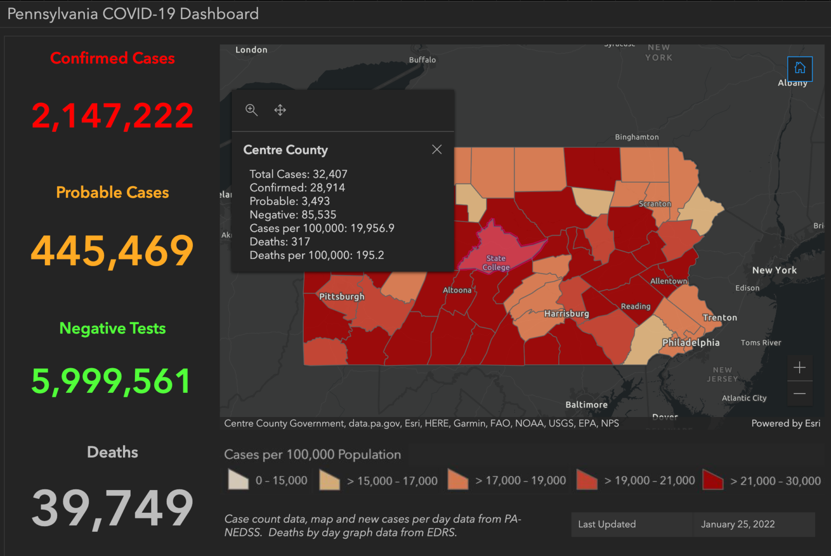 State College - covid-19 dashboard 1-25-22