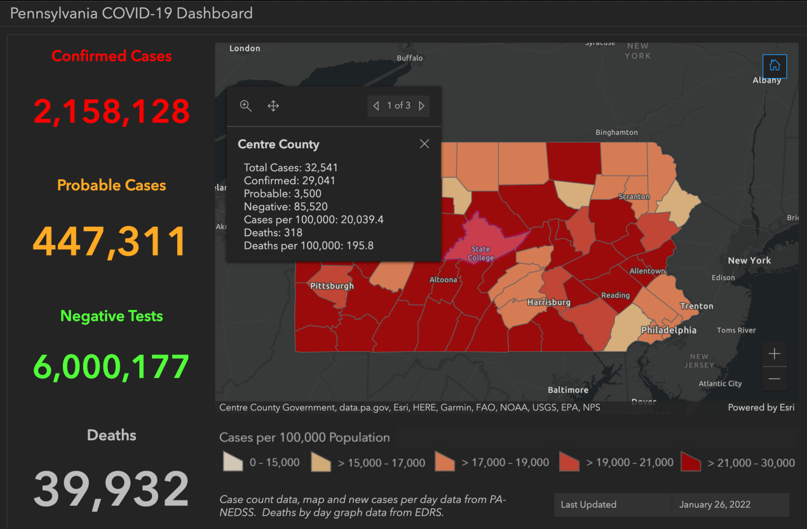 State College - covid-19 dashboard 1-26-22