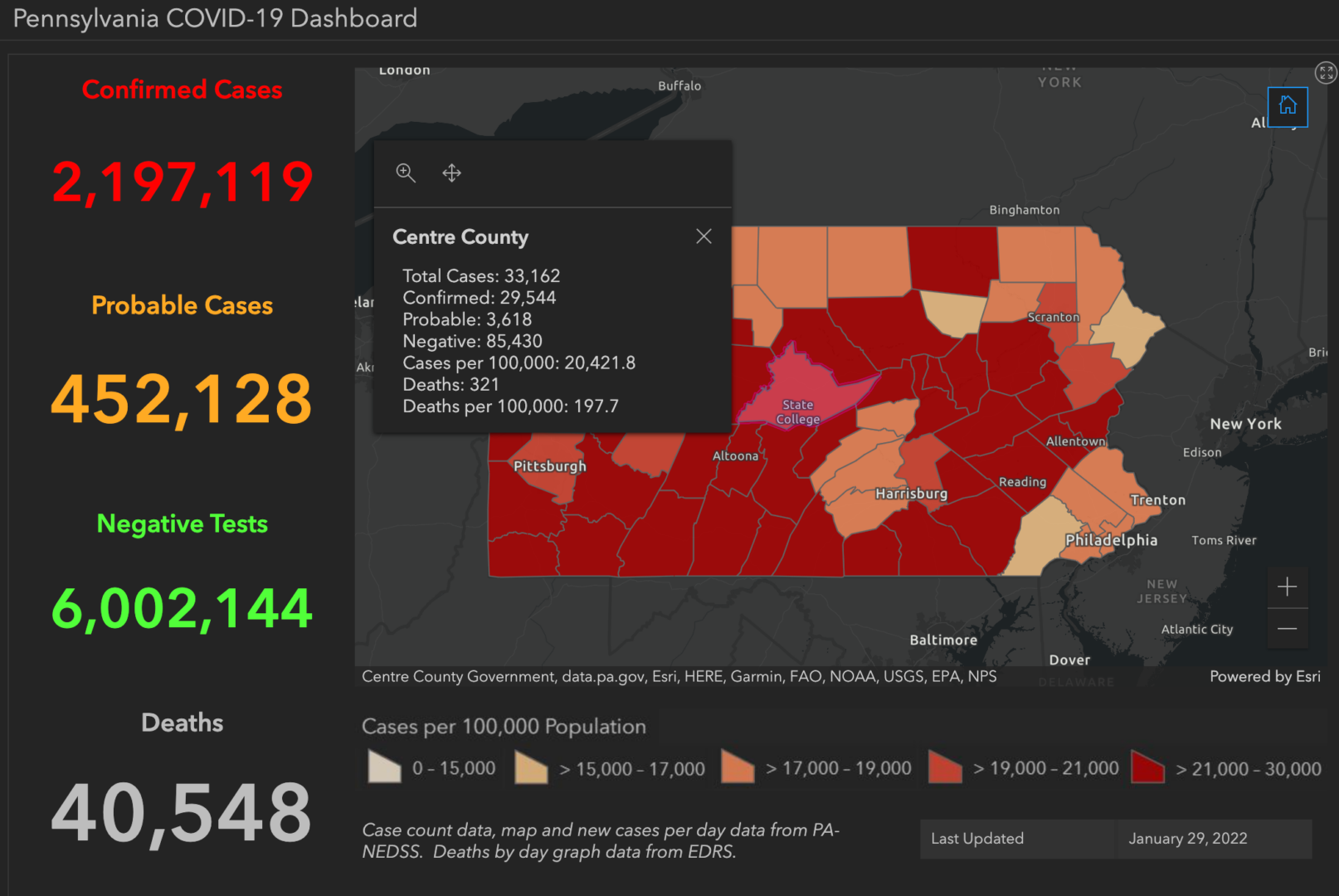 State College - covid-19 dashboard 1-29-22