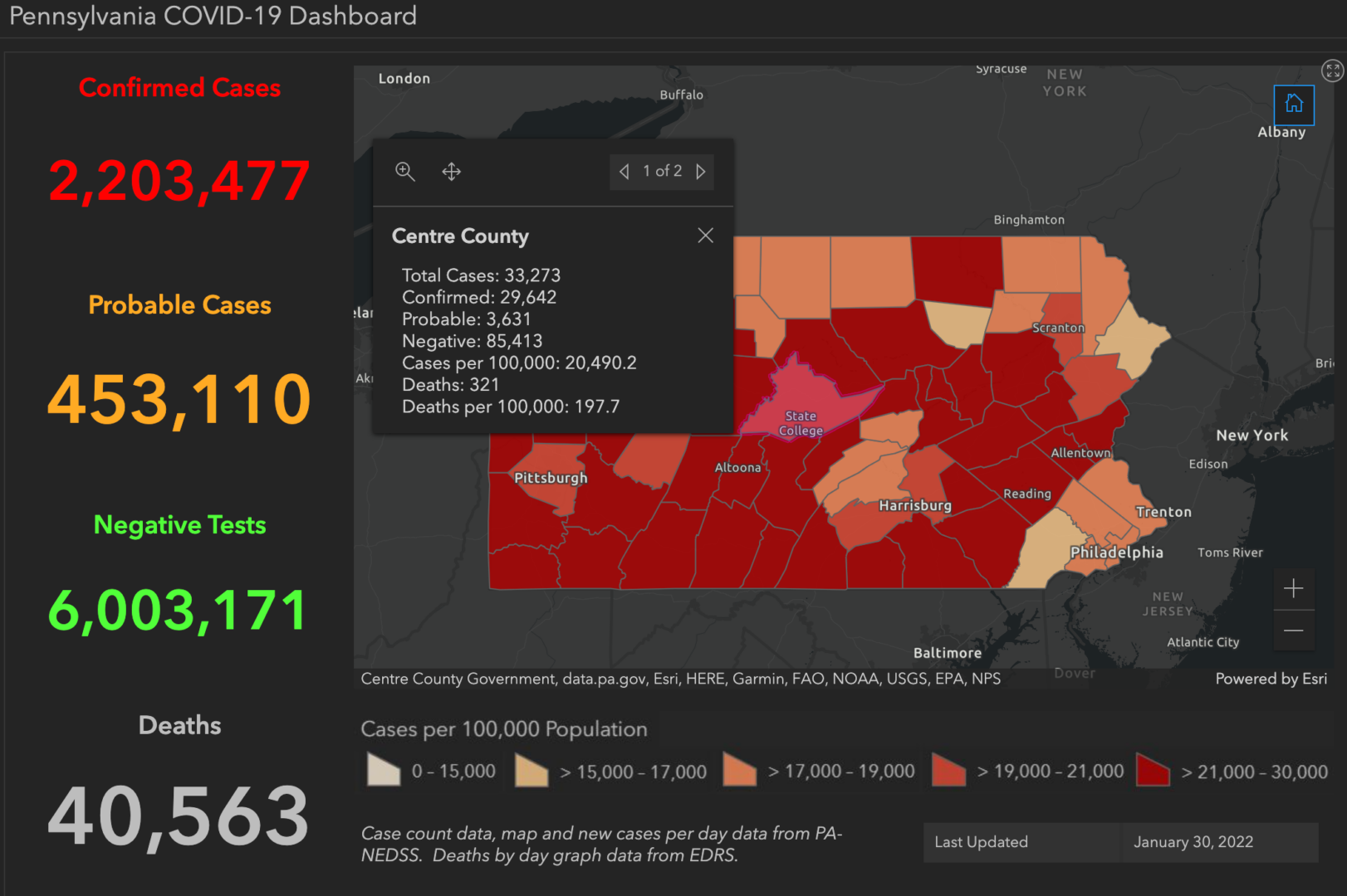 State College - covid-19 dashboard 1-30-22