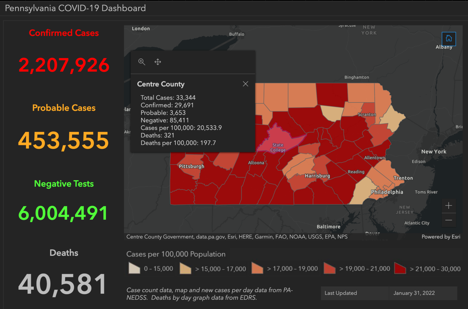 State College - covid-19 dashboard 1-31-22