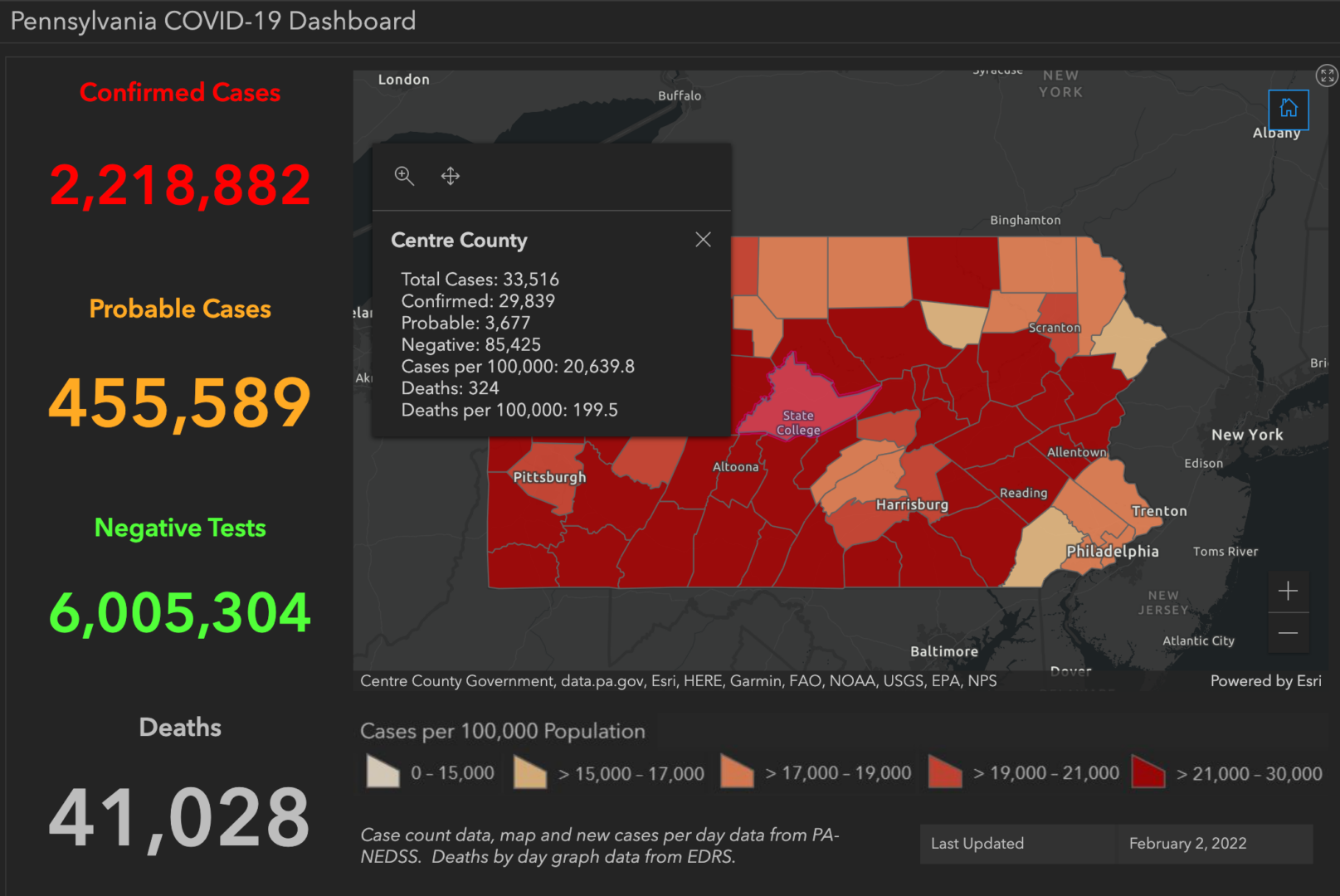 State College - covid-19 dashboard 2-2-22