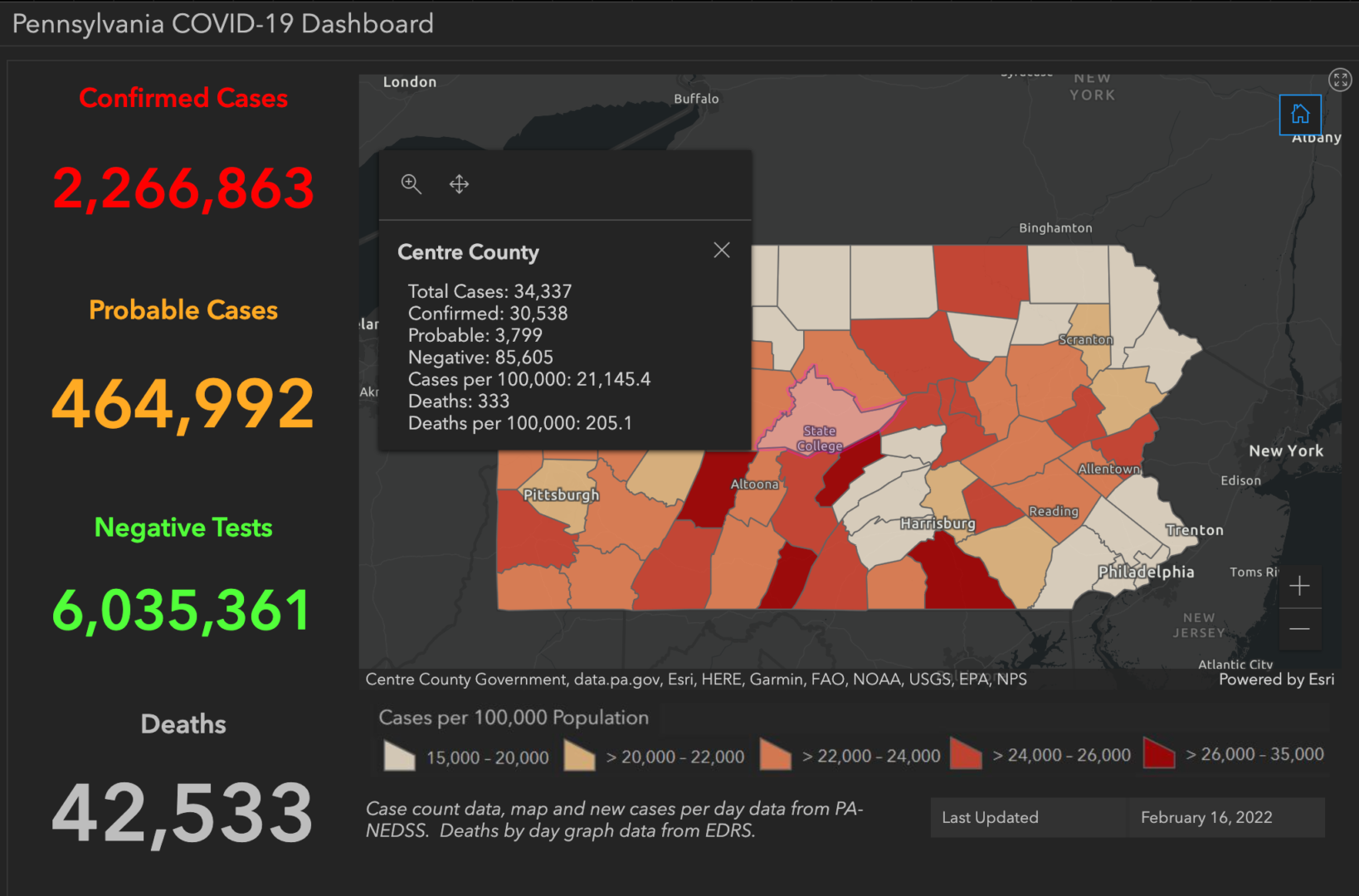 State College - covid-19 dashboard 2-16-22
