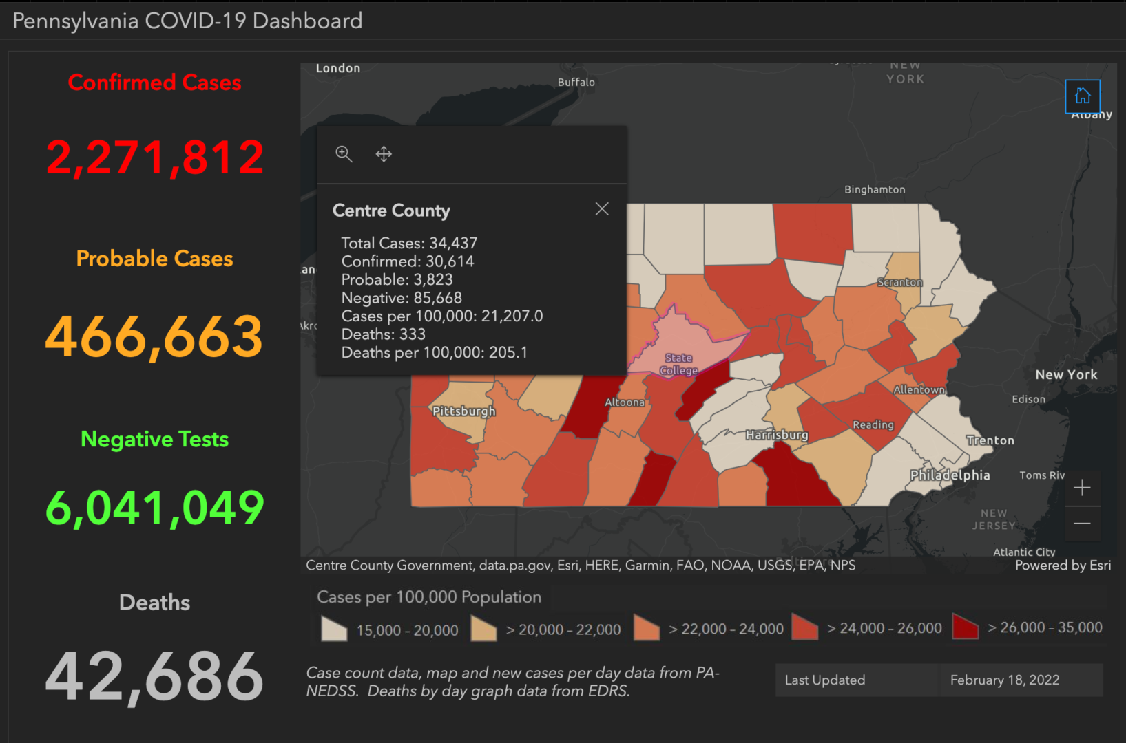 State College - covid-19 dashboard 2-18-22