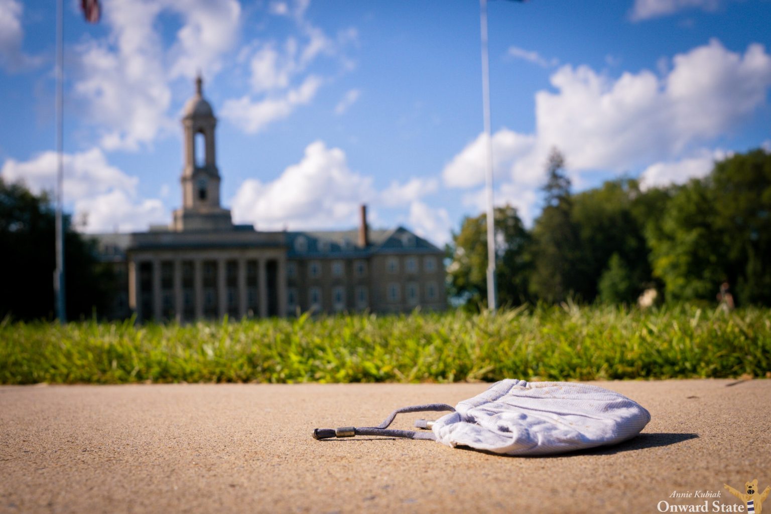 State College - mask on ground old main credit annie kubiak